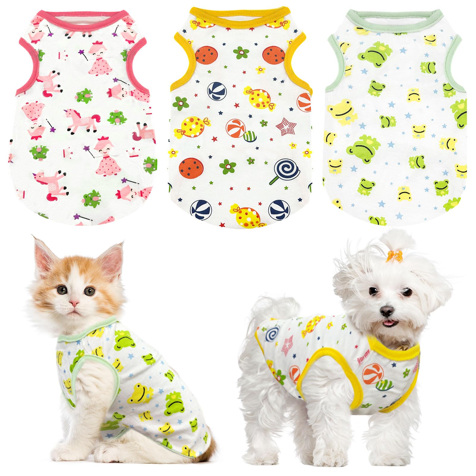Petcare 3 Pack Premium 95% Cotton Small Dog Shirts Clothes - Soft Cute Puppy Outfits - Comfort Fashion Dog Shirt Vest For Small 