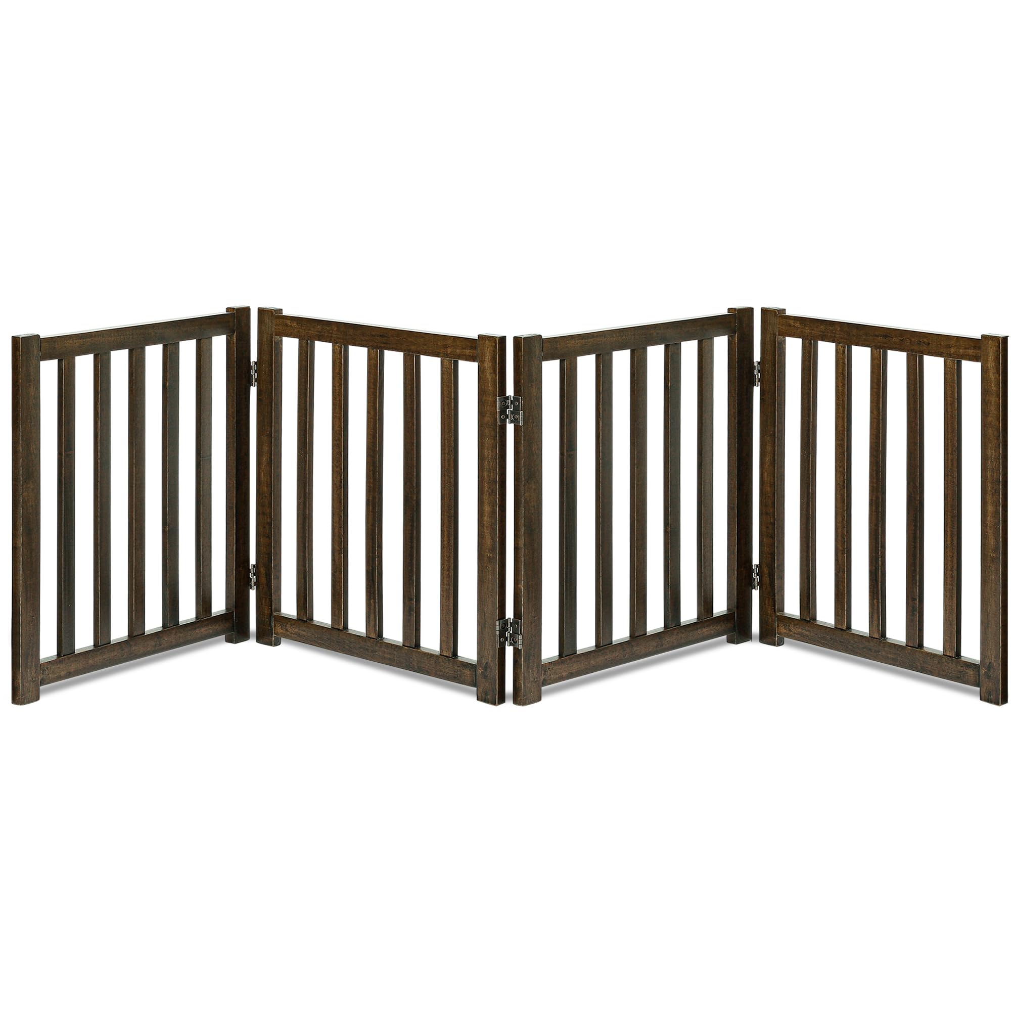 Lzrs Solid Hardwood Freestanding Pet Gate,Wooden Dog Gates For Doorways,Nature Wood Dog Gates For The House,Dog Gate For Stairs,Freestanding Indoor Gate Safety Fence,Walnut,24' Height-4 Panels