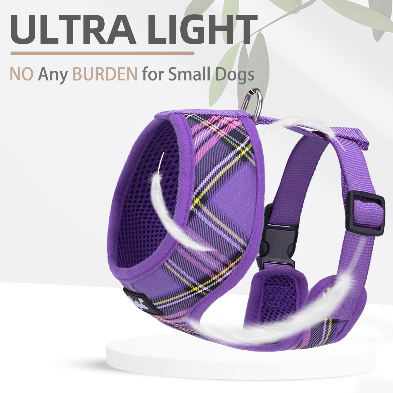 Pupteck Soft Mesh Dog Harness And Leash Set Pet Puppy Cat Comfort Padded Vest No Pull Harnesses, Purple, S