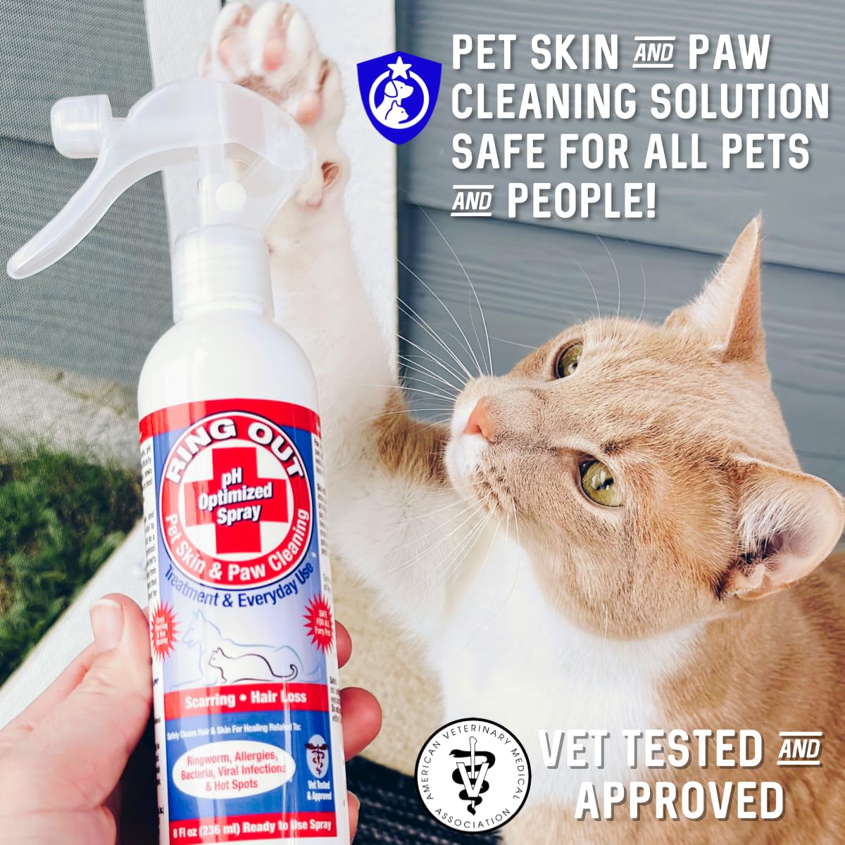 Ring Out for Pets: Control & Help Ringworm | Clean Pets Skin & Paws | Recovery & Itch Relief Calming Spray for Dog, Cat, Guinea