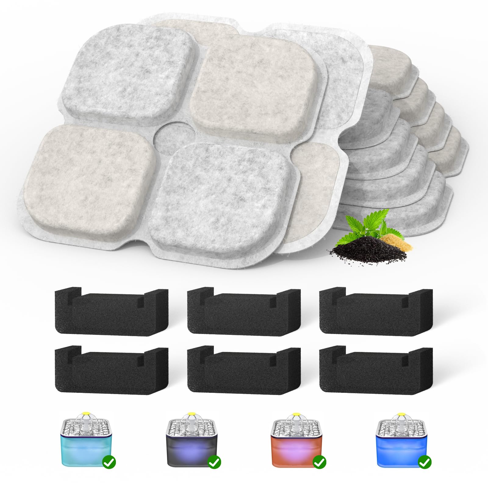 Cat Pet Water Fountain Filters, 6 Pack Replacement Filters Fit For 101Oz/3L Crystal Cat Fountain, Triple Filtration System (6 Fi