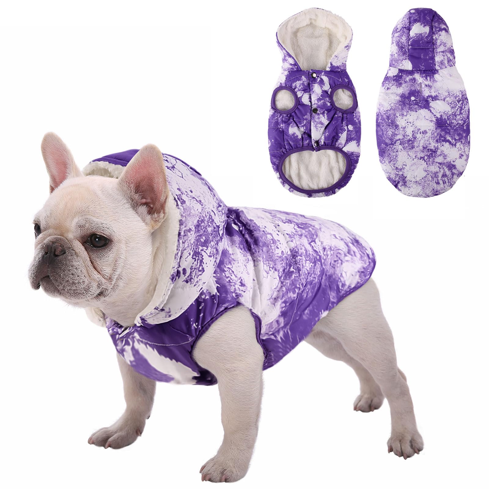Sawmong Dog Fleece Hoodie, Windproof Waterproof Dog Coat Fleece & Cotton Lined Warm Dog Jacket, Cold Weather Pet Apparel Clothes