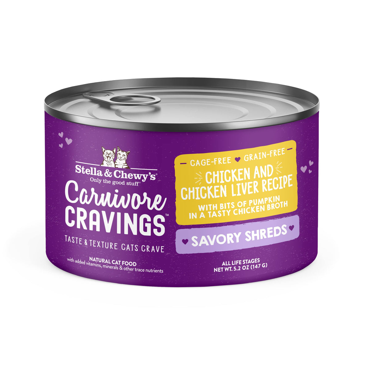 Stella & Chewy’S Carnivore Cravings Savory Shreds Cans – Grain Free, Protein Rich Wet Cat Food – Cage-Free Chicken & Chicken Liver Recipe – (5.2 Ounce Cans, Case Of 8)