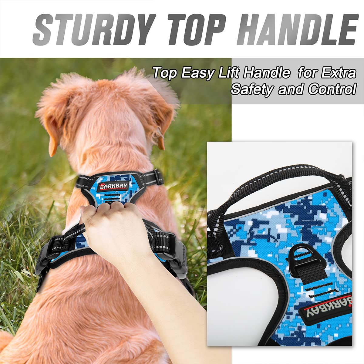 Barkbay No Pull Dog Harness Front Clip Heavy Duty Reflective Easy Control Handle For Large Dog Walking(Blue Camo,Xl)