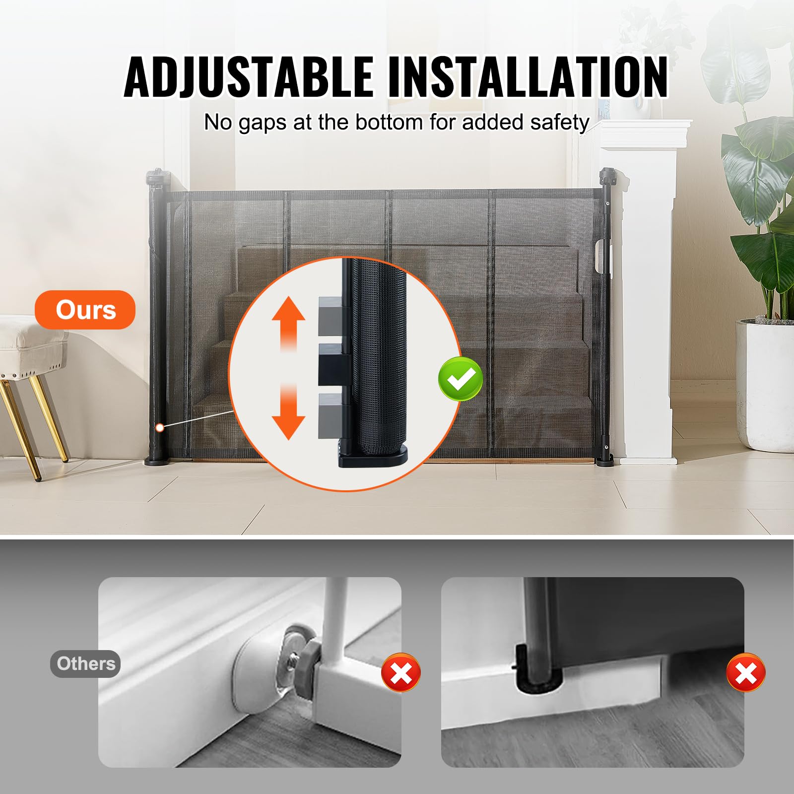 VEVOR Retractable Baby Gates for Stairs, Extends up to 60&quot; Wide, Mesh Dog Gate for The House, 34&quot; Tall Child Safety Gates for Doorways, Hallways, Wide Pet Gate, Cat Gate Indoor & Outdoor, Black