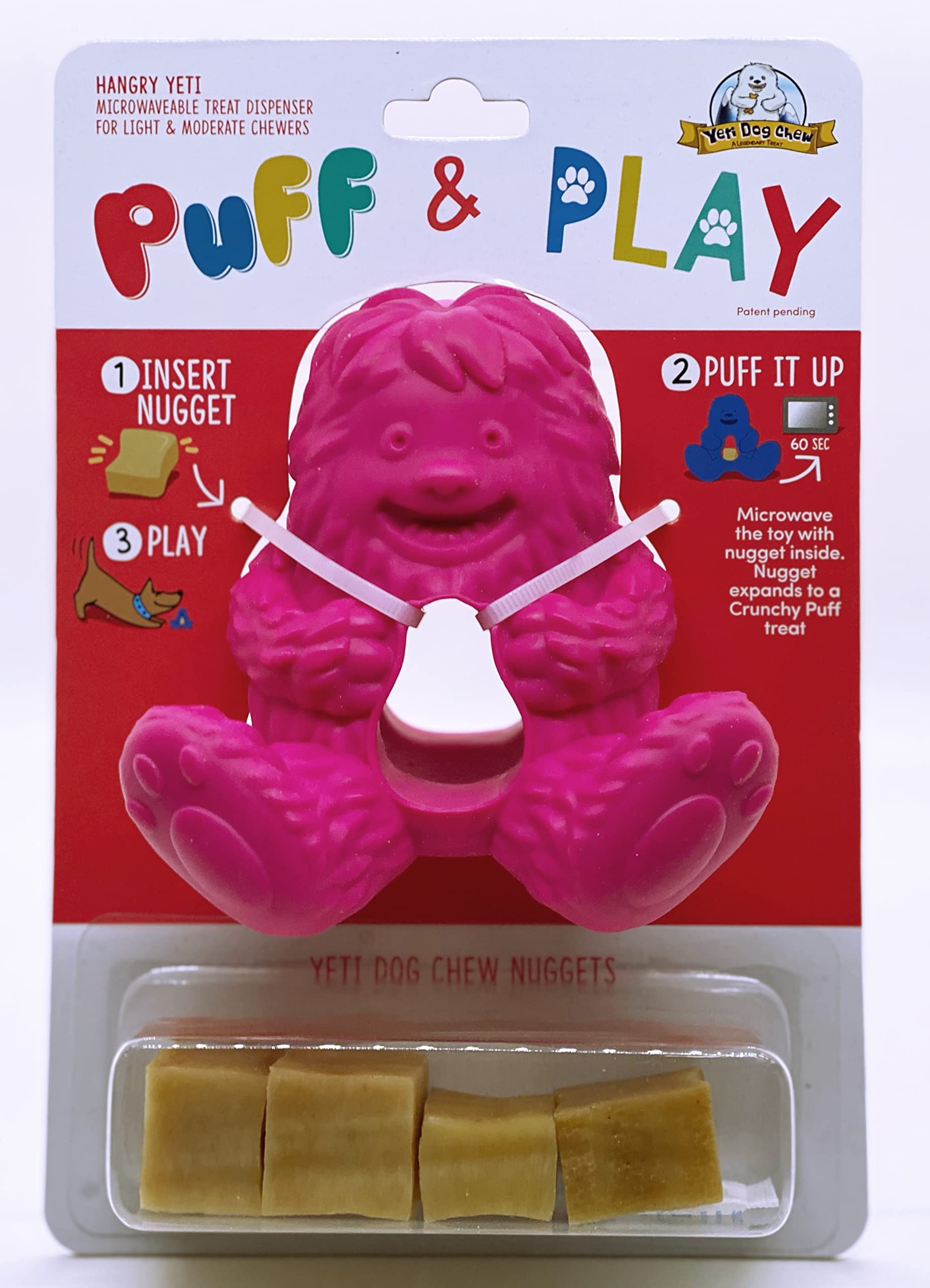 Yeti Puff & Play Dog Toy – Chew Holder & Treat Dispenser For Light To Moderate Chewers – Interactive Puzzle Toy For Teething & Behavior Training – Yeti Orange (Pink, Yeti)