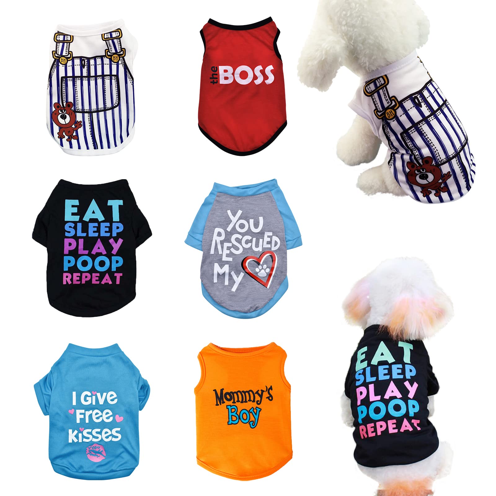 Katolk 6 Pack Dog Clothes For Small Dogs Boy And Girl, Soft And Breathable Puppy Kitten Dog Shirts With Letters For Pet Dogs Cats, Summer Dog T-Shirts Apparel Sleeveless Vests For Chihuahua Yorkies