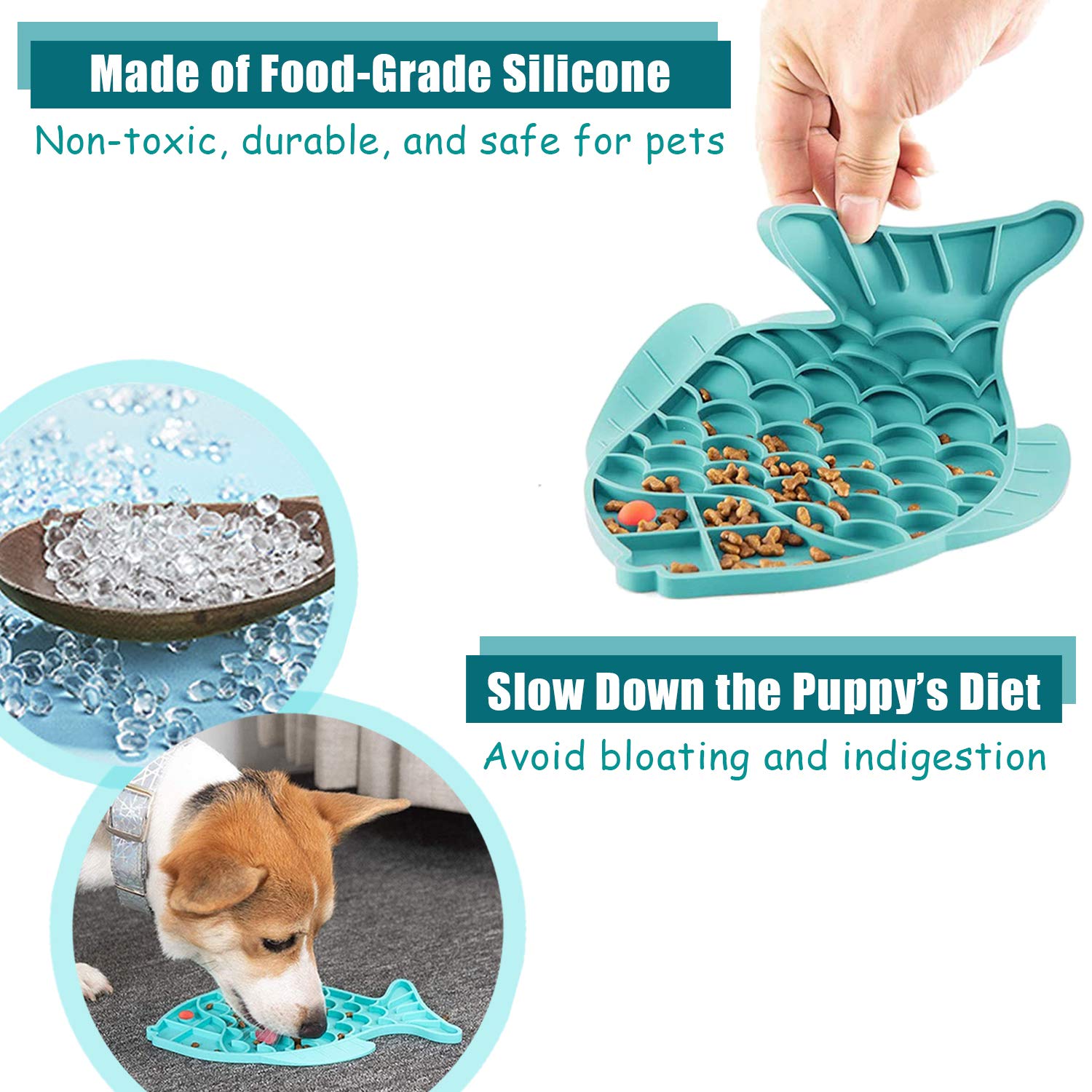 DLDER Cat Lick Treat Mat, 2 Pack Fish-Shaped Puzzle Feeder for Cats & Dogs, Anxiety Relief, Fun Alternative to Slow Feeder (Blue