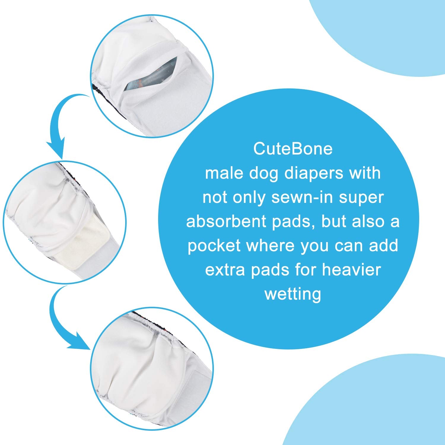 Cutebone Dog Diapers Male Washable Belly Band For Male Dogs Wraps 3Pcs A Pack Dm38S
