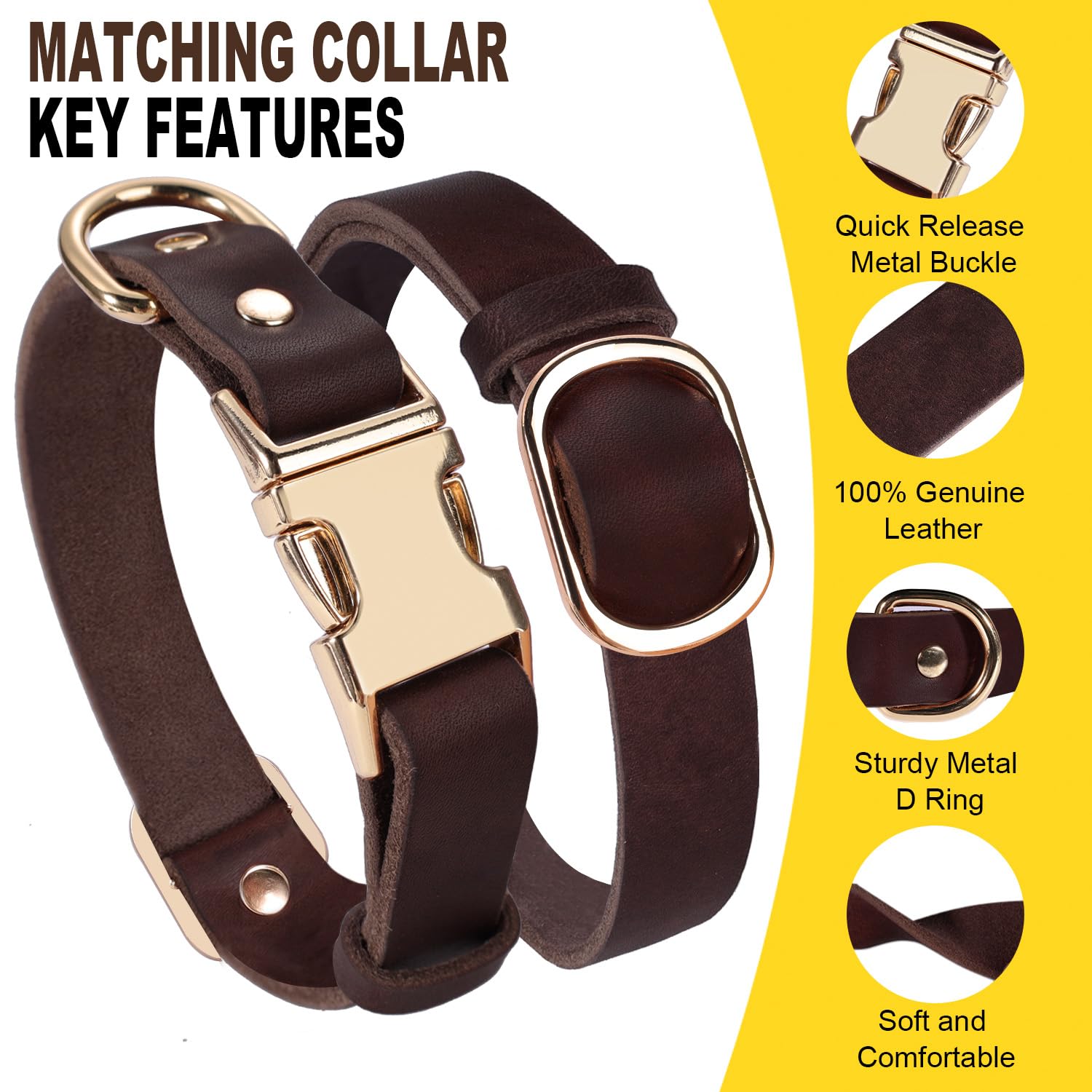 Lwbmg 6Ft Leather Dog Collar And Leash Set, Heavy Duty Dog Leash And Collar With Metal Buckle,Adjustable Pet Lead And Collar Set