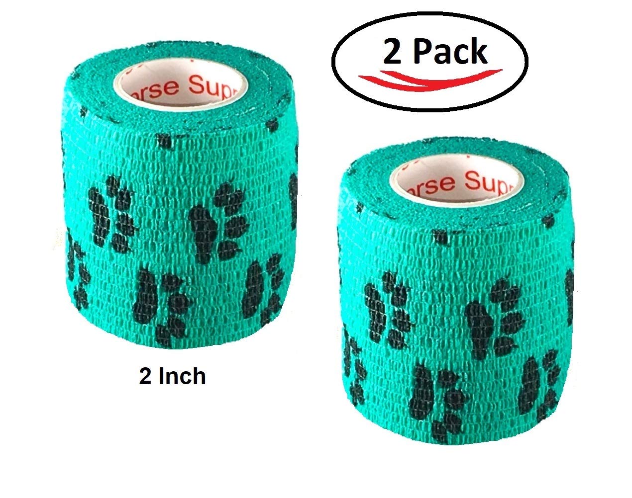 Vet Wrap Wrap Tape (Teal with Paws) (2 Pack) (4 Inch x 15 feet) Self Adhesive Adherent Adhering Cohesive Flex Self Stick Bandage