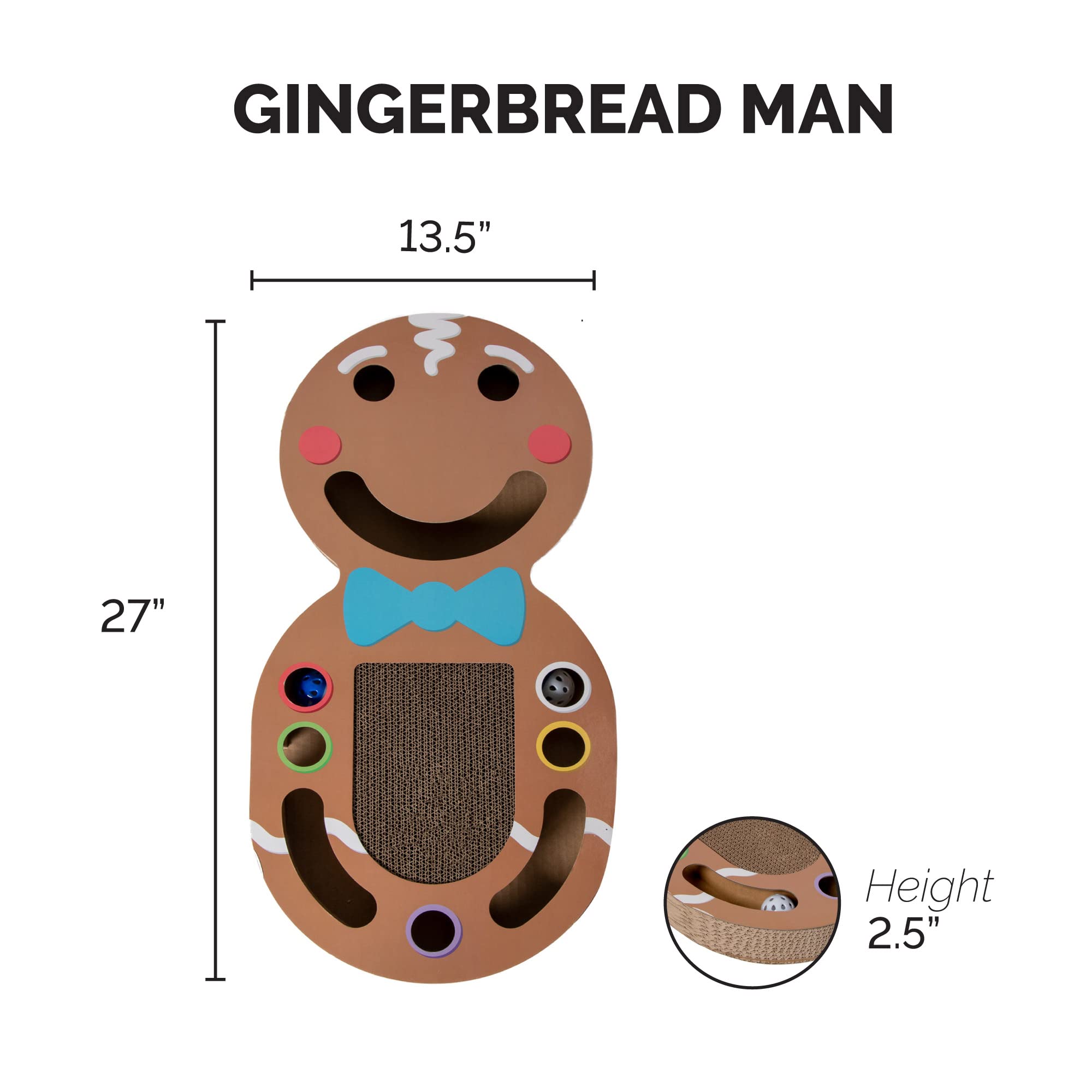 Furhaven Scratching Pad Ball Track Cat Toy W/ Catnip For Indoor Cats - Giant Gingerbread Man Holiday Corrugated Busy Box Scratcher - Brown, One Size