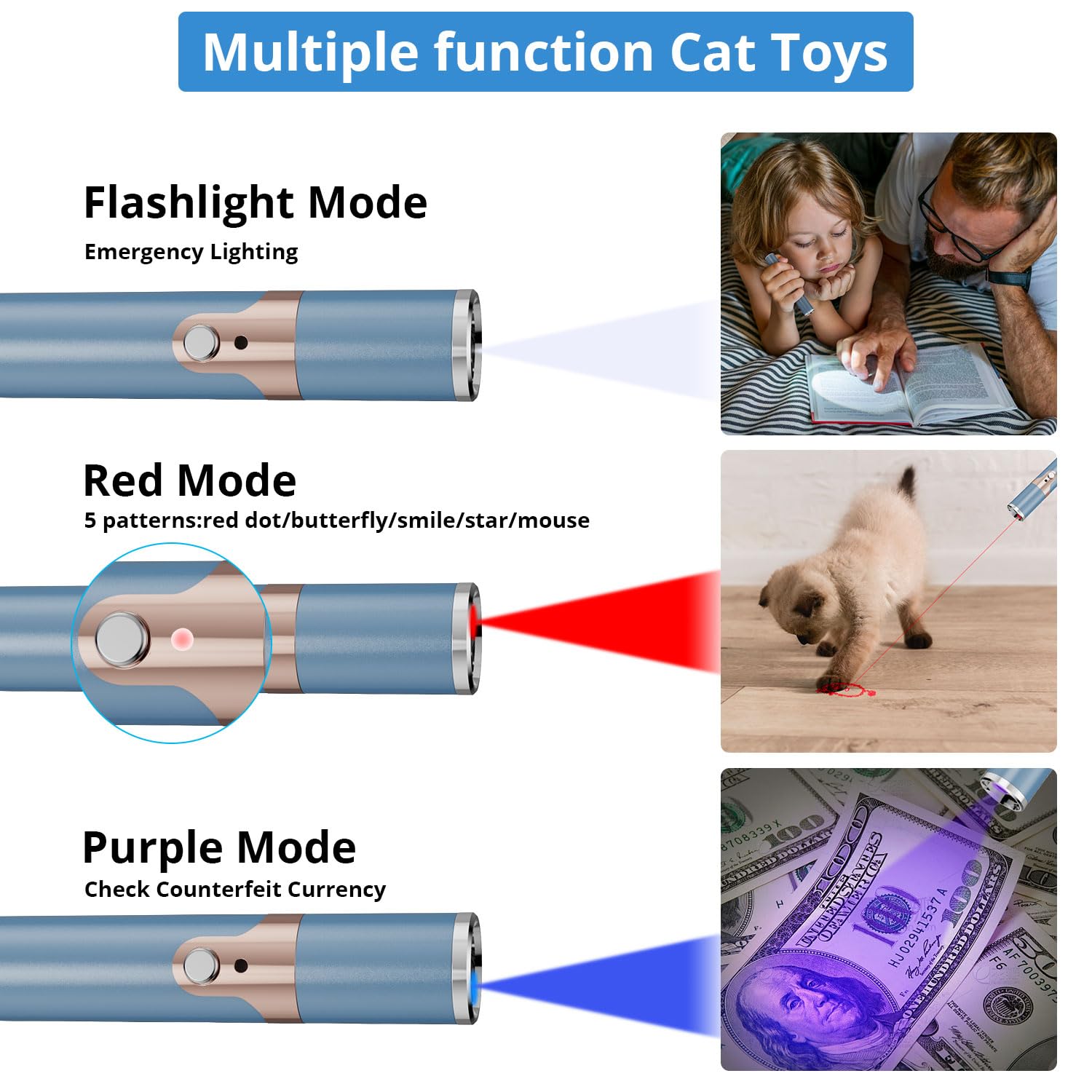 Lzonunl 2 Pieces Cat Toy, Usb Rechargeable, Long Range 5 Modes, Interactive Kitten Dog Cat Mouse Toy For Indoor (Sky Blue