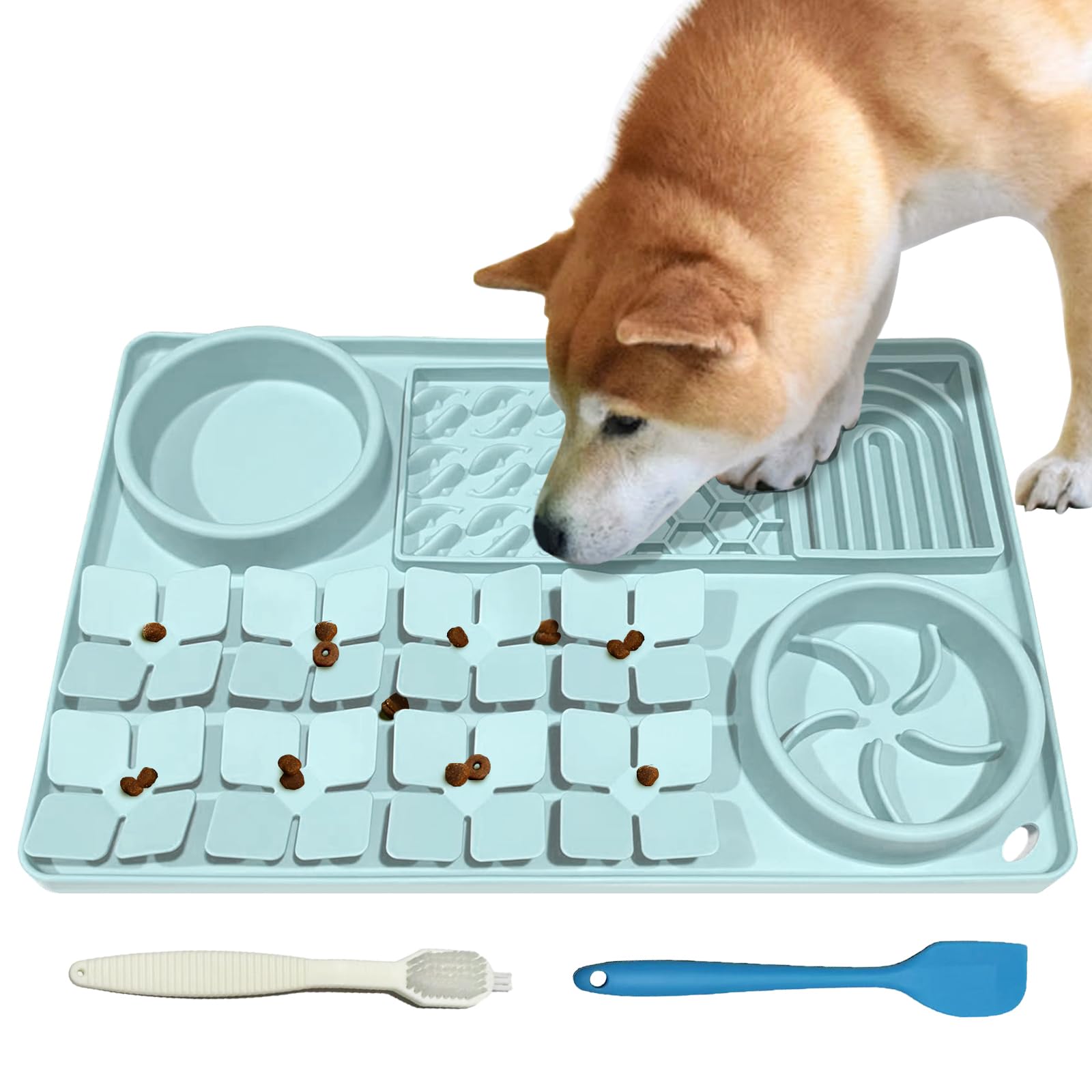 Lick Mat for Dogs Includes Brush and Scraper, Snuffle Mat Silicone Anti-chocking Pet Dish, Non-Slip Dog Licking Bowl Interactive