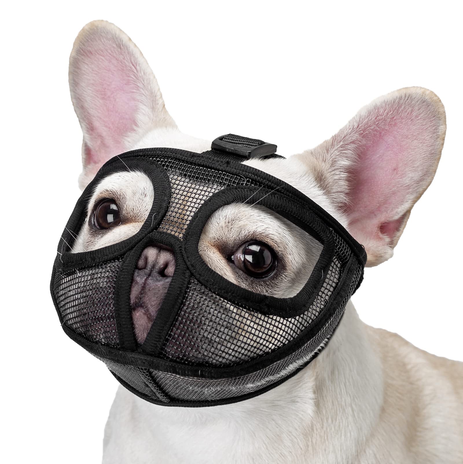 Ohcozzy Short Snout Dog Muzzle With Breathable Eye Hole, Adjustable French Bulldog Muzzle Prevent Dogs From Eating Biting Lickin
