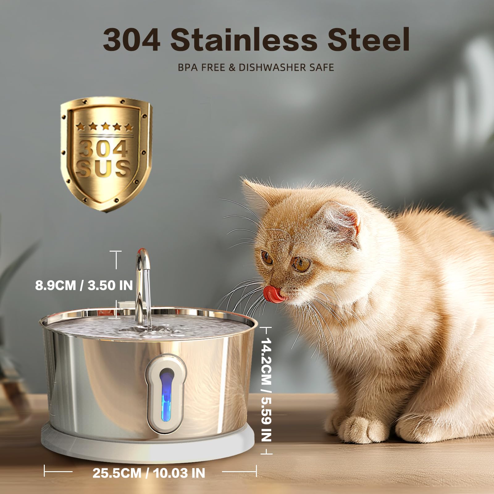 Battery Operated Cat Water Fountain Wireless, 4L/135Oz Stainless Steel Pet Fountain For Drinking Dog Water Dispenser Cordless Wi