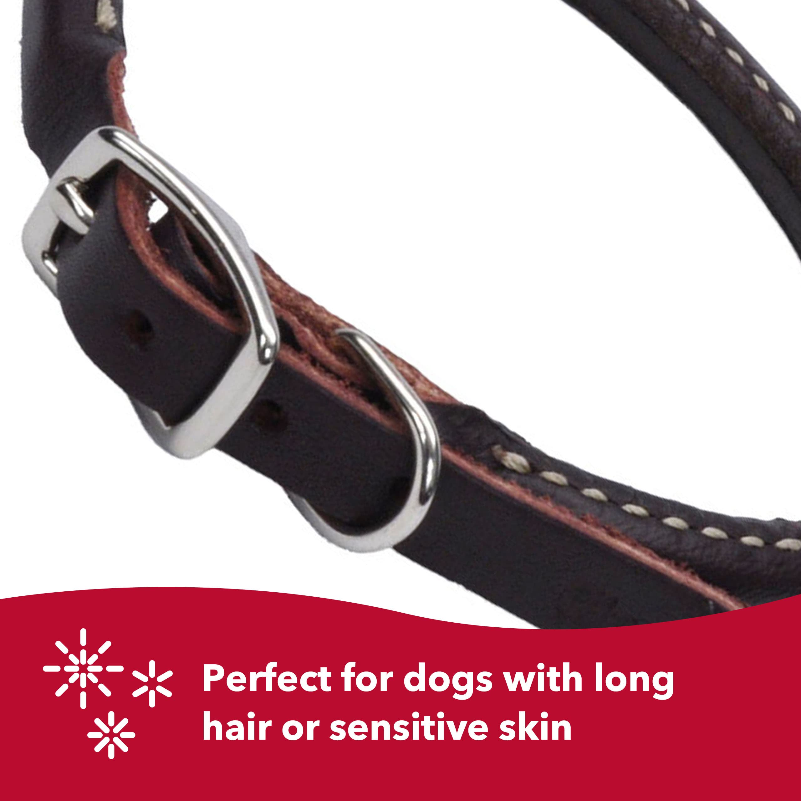 Coastal Pet Circle T Latigo Leather Round Dog Collar - Handcrafted Leather Pet Collar For Dogs - Comfortable Dog Collar For Dogs With Long Hair Or Sensitive Skin - 3/8' X 14'