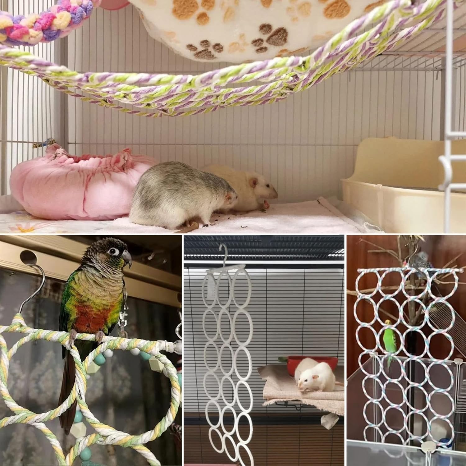 Jevnd 1Pcs Rat Climbing Rope Net Toy For Cage, Bird Hemp Rope Perch Swing, Ladder Rope Bridge Hanging Hammock, Small Animal Acti