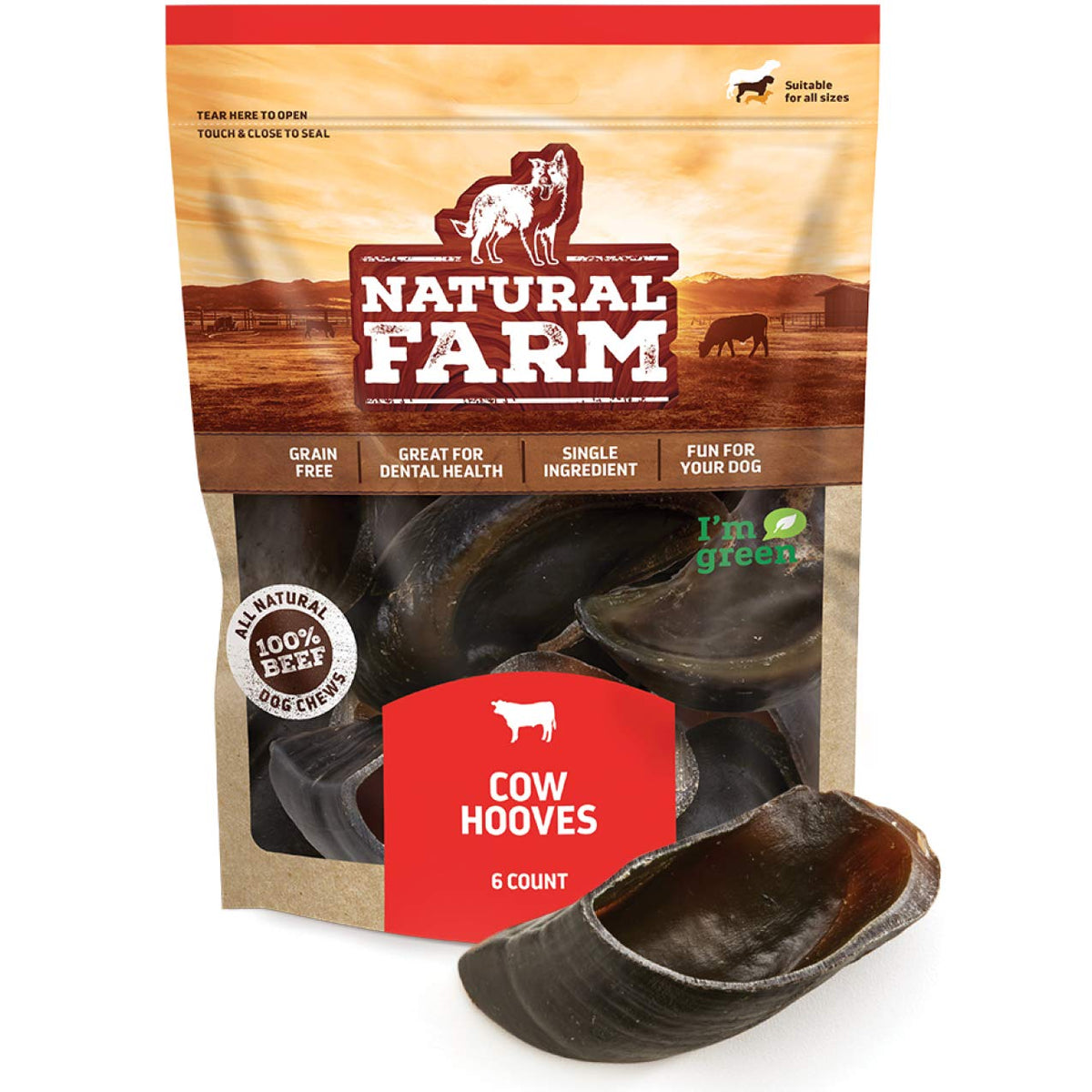 Natural Farm Cow Hooves (6 Pack), Odor-Free, All Natural Sourced From Farm-Raised Beef Hoof Dog Treats, Great Alternative To Bully Sticks Or Rawhide, Dental Chew For Small, Medium, Large Breeds