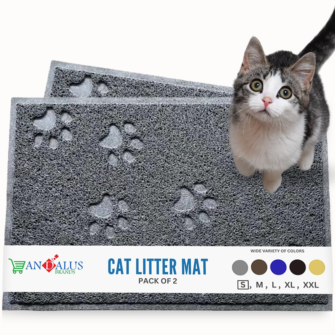 Andalus Small Cat Litter Mat, Pack Of 2 - Waterproof, Non-Slip & Easy To Clean Cat Litter Box Mat For Extra Efficient Pet Litter