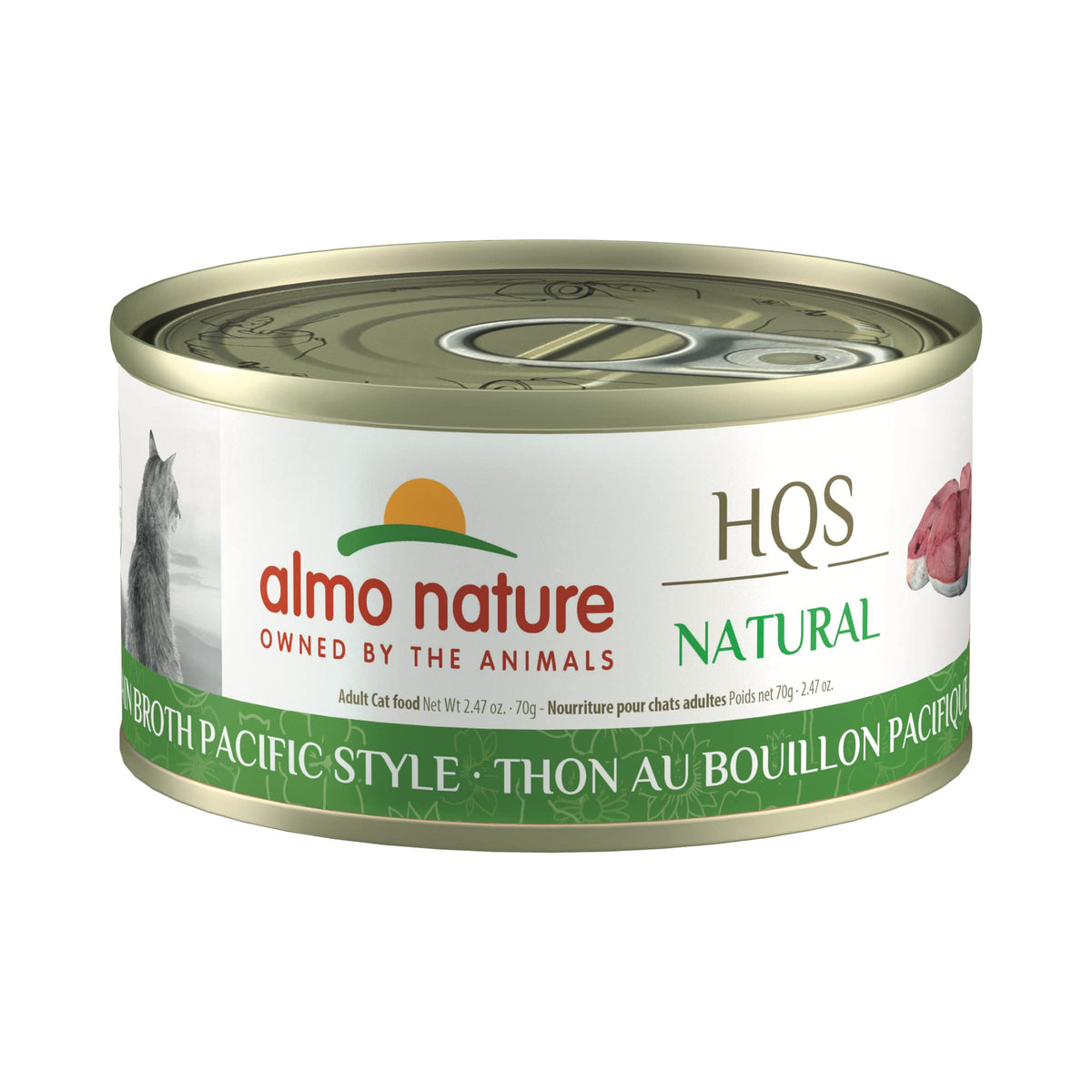 Almo Nature Hqs Natural Tuna In Broth Pacific Style Grain Free Wet Canned Cat Food (24 Pack Of 2.47 Oz/70G Cans)