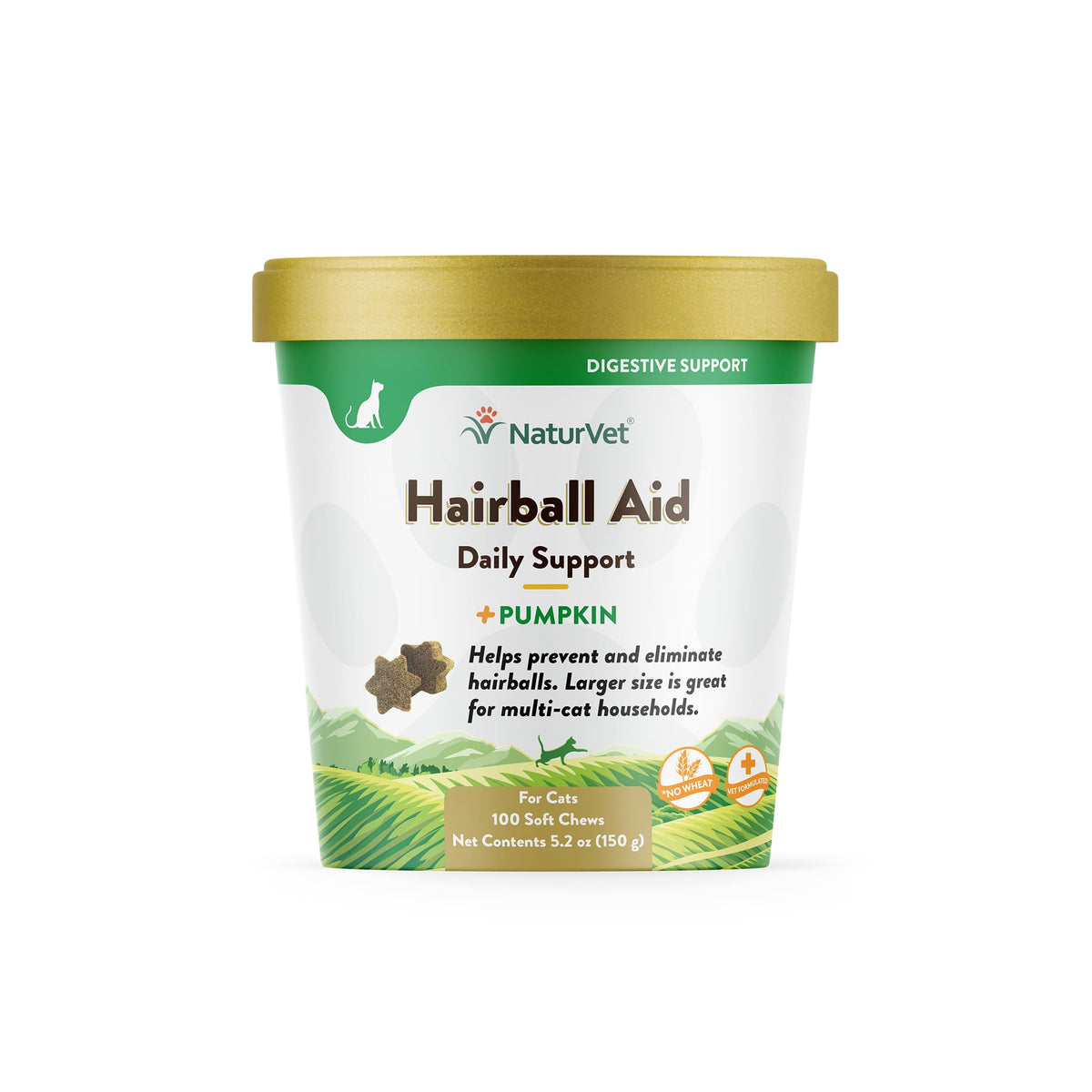 Naturvet - Hairball Aid Supplement For Cats - Plus Pumpkin - Helps Eliminate & Prevent Hairballs - 100 Soft Chews