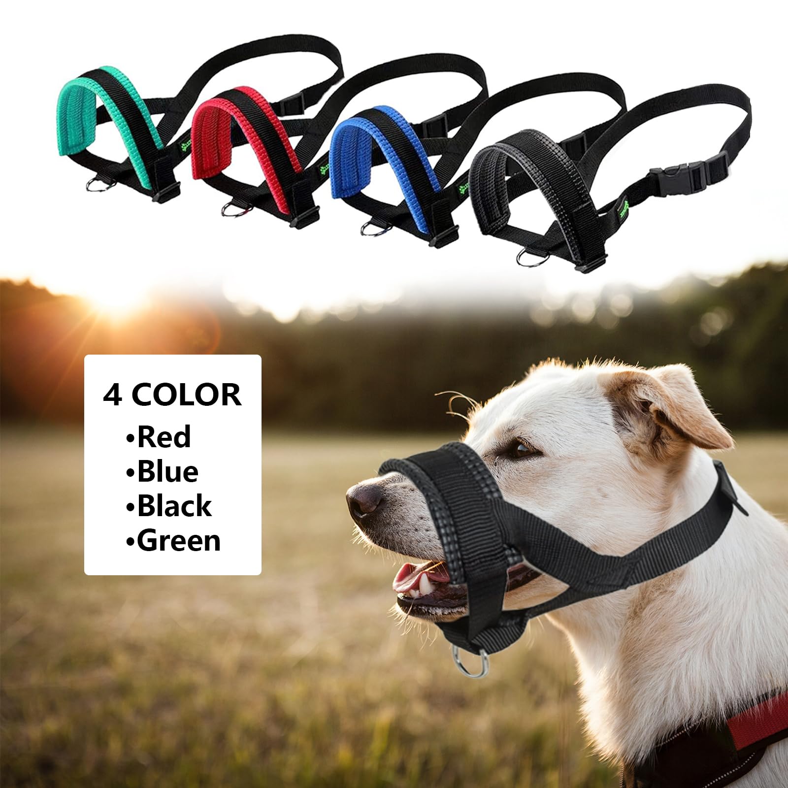 Nylon Dog Muzzle for Small,Medium,Large Dogs Prevent from Biting,Barking and Chewing,Adjustable Loop(L/Red)