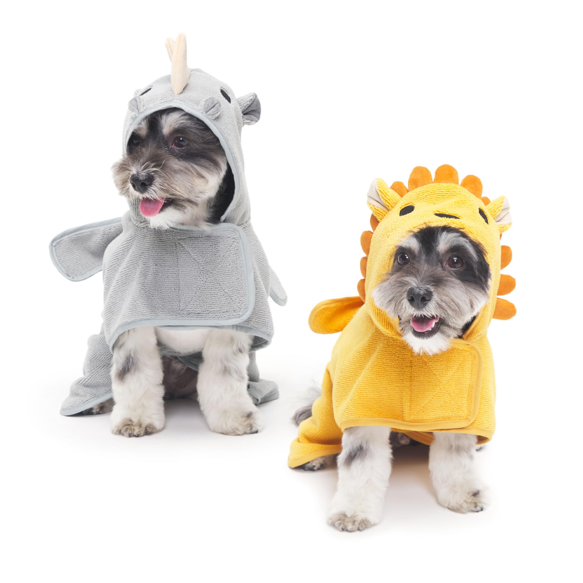 Barkbox - Premium Absorbent Hooded Dog Bathrobe Towel Bundle - Quick Drying Pet Towel For Bath & Beach Trips - Luxurious & Soft Bathrobe Towel For Dogs Of All Breeds - Lion & Rhino - Small