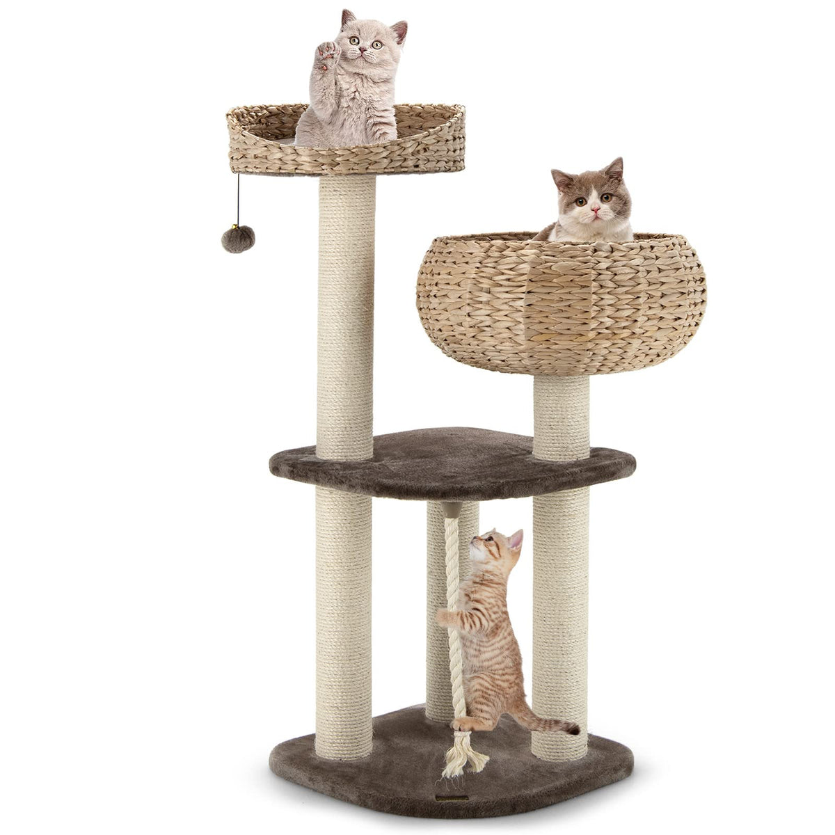 Petsite 41 Inch Modern Cat Tree For Indoor Cats, Multi-Level Cat Tower With Scratching Posts, Hand-Made Wicker Cat Condo & Top P