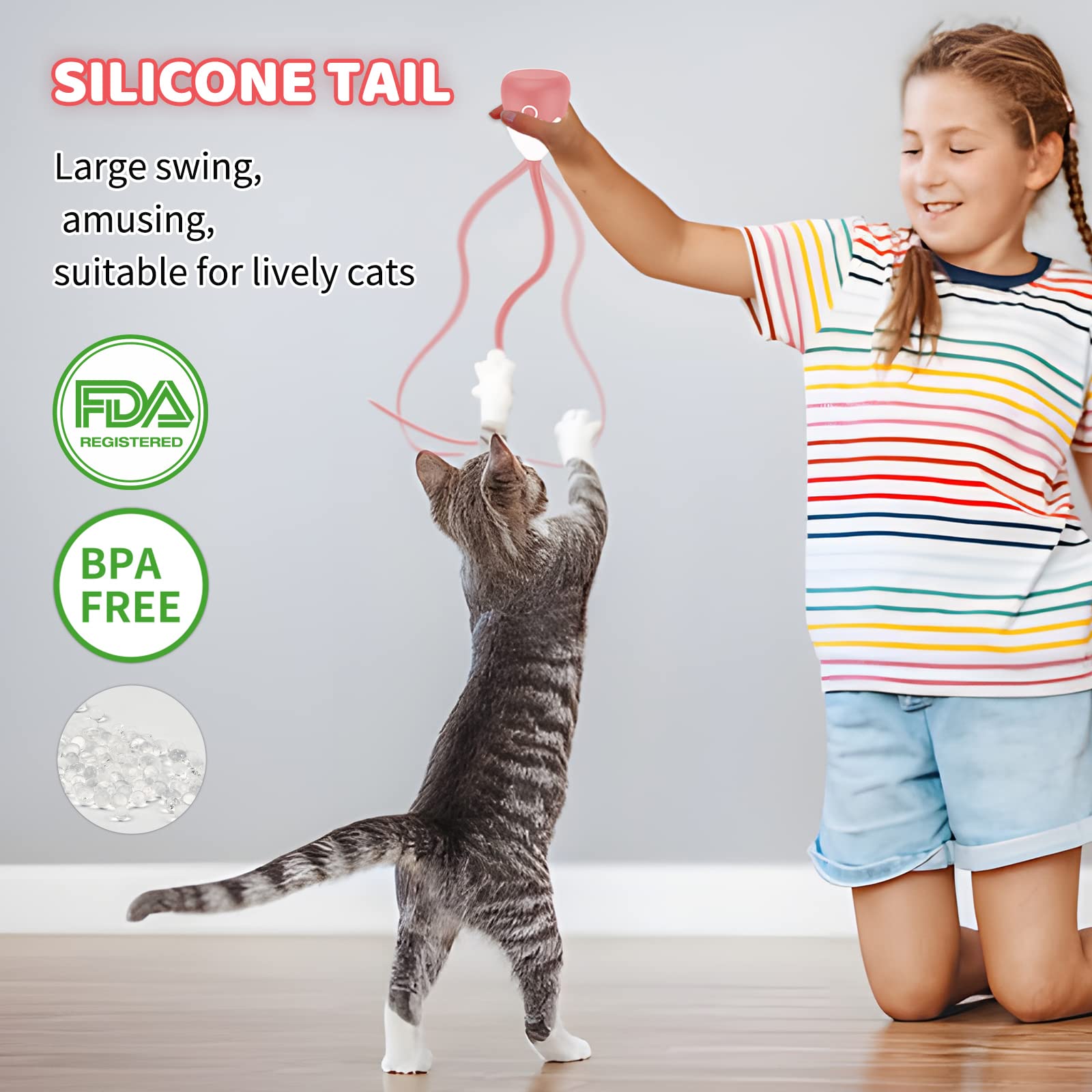 Petcronies Cat Toys Rechargeable Cat Wand Toy With Teaser Plush/Silicone Tail, Electronic Cat Toys Interactive For Indoor Cats/K