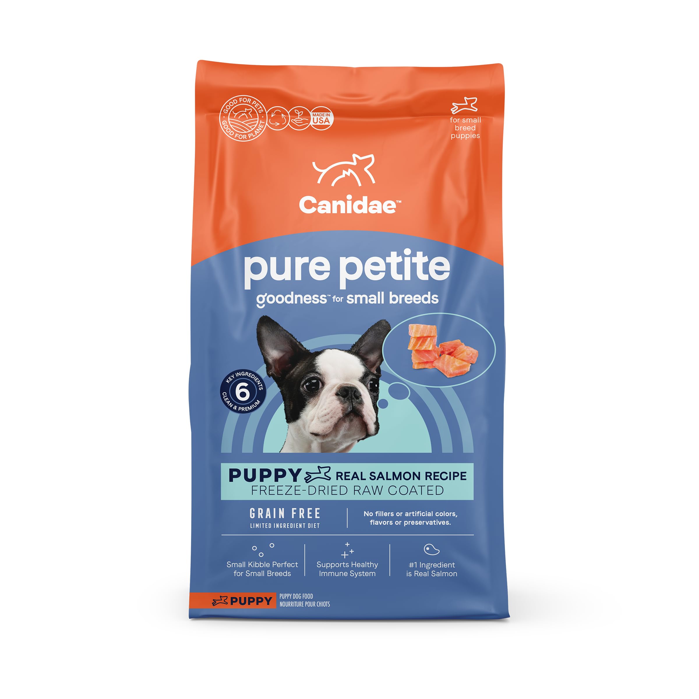 Canidae Pure Petite Premium Freeze-Dried Raw Coated Puppy Food for Small Breeds, Real Salmon Recipe, 10 lbs, Grain Free