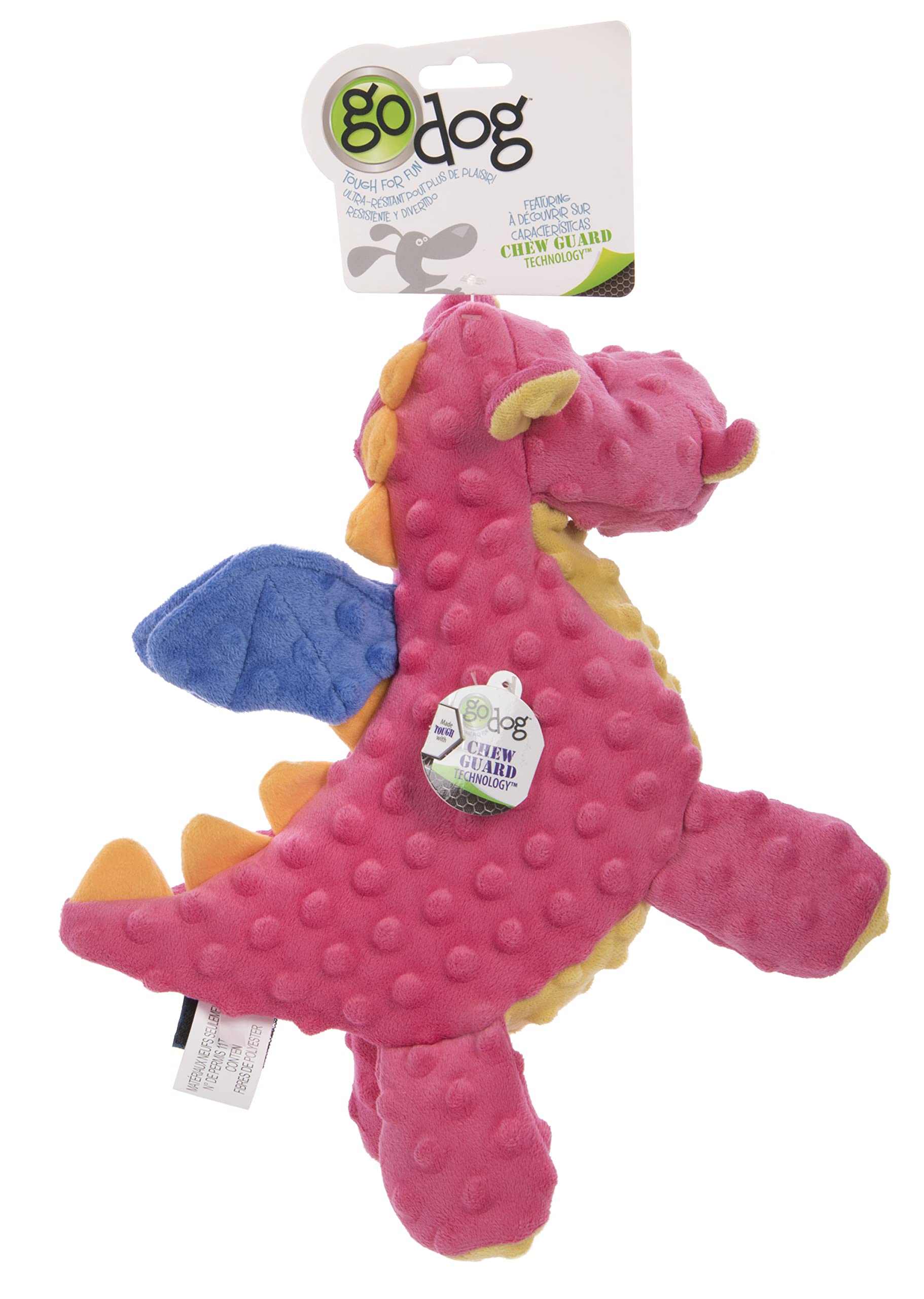 Godog Bubble Plush Dragons Squeaky Dog Toy, Chew Guard Technology - Coral, Large