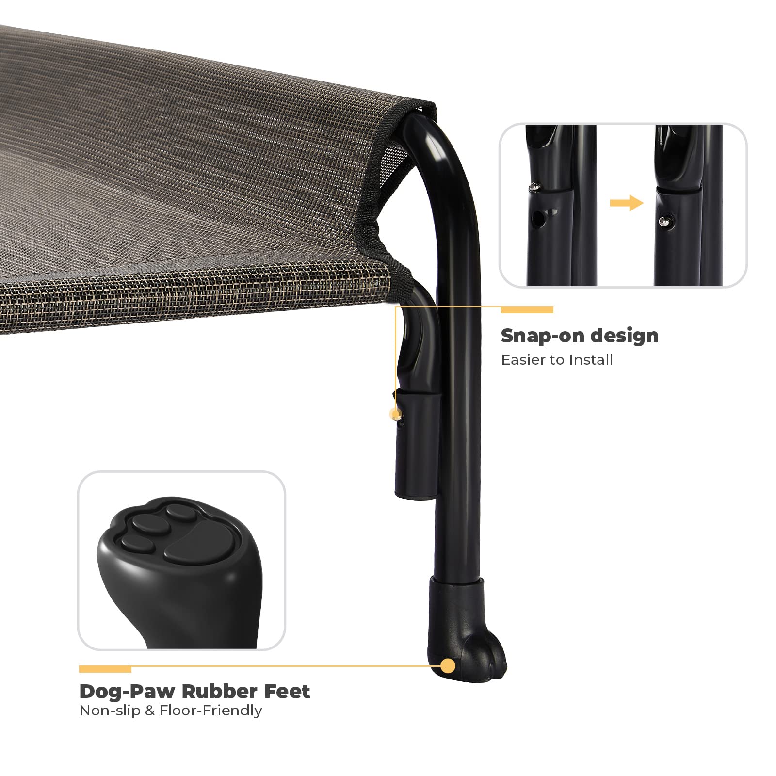 Veehoo Elevated Dog Bed, Outdoor Raised Dog Cots Bed For Large Dogs, Cooling Camping Elevated Pet Bed With Slope Headrest For Indoor And Outdoor, Washable Breathable, Large, Brown, Cwc2204