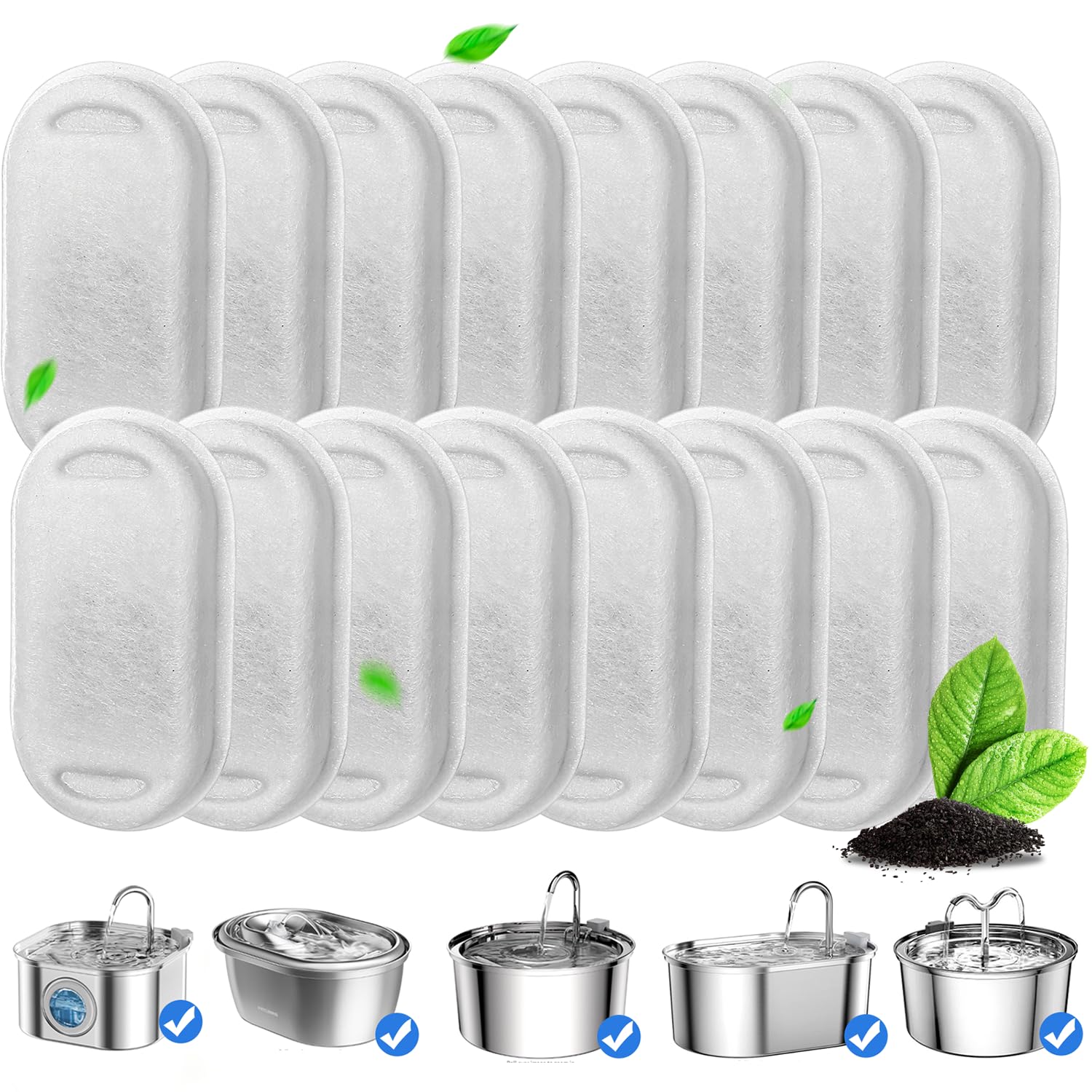 Nautypaws Cat Fountain Filters, 16 Pack Cat Water Fountain Filter For 67Oz/2L Cat Water Fountain Stainless Steel, Pet Drinking Fountain…