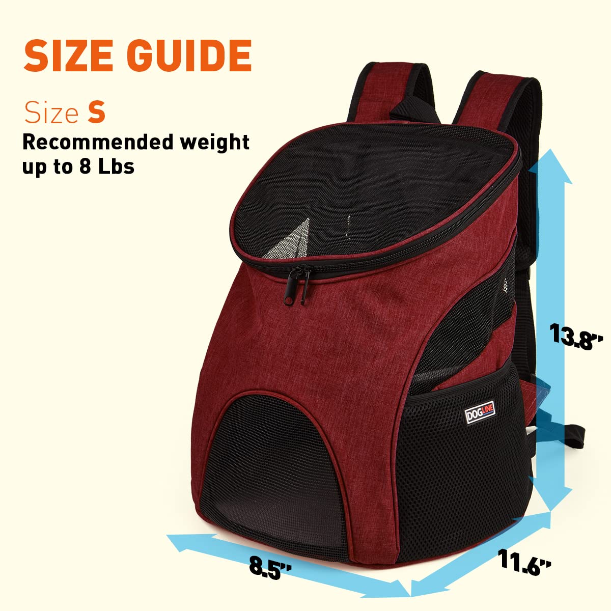 Dogline Front And Backpack For Dogs/Cats - Two Sizes - Airline Approved - Small Red