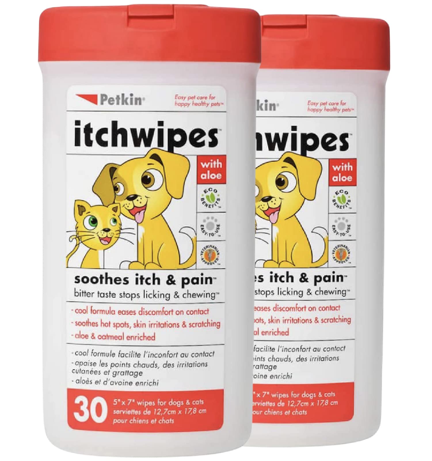 Petkin Anti Itch Wipes for Dogs and Cats - Soothes Hot Spots, Skin Irritations and Scratching - Bitter Taste Stops Licking and C