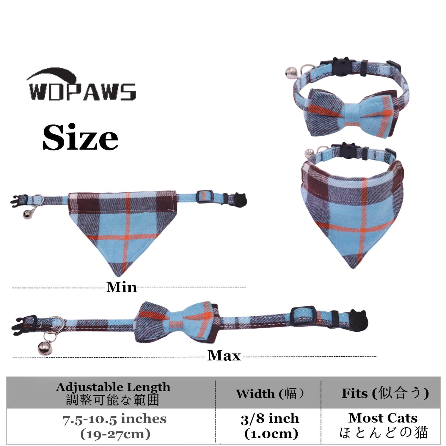 Wdpaws Cat Collars Breakaway With Bow Tie And Bandana, 2 Pack Red Blue Plaid Holidays Kitten Collar With Bell, Removable Bowtie
