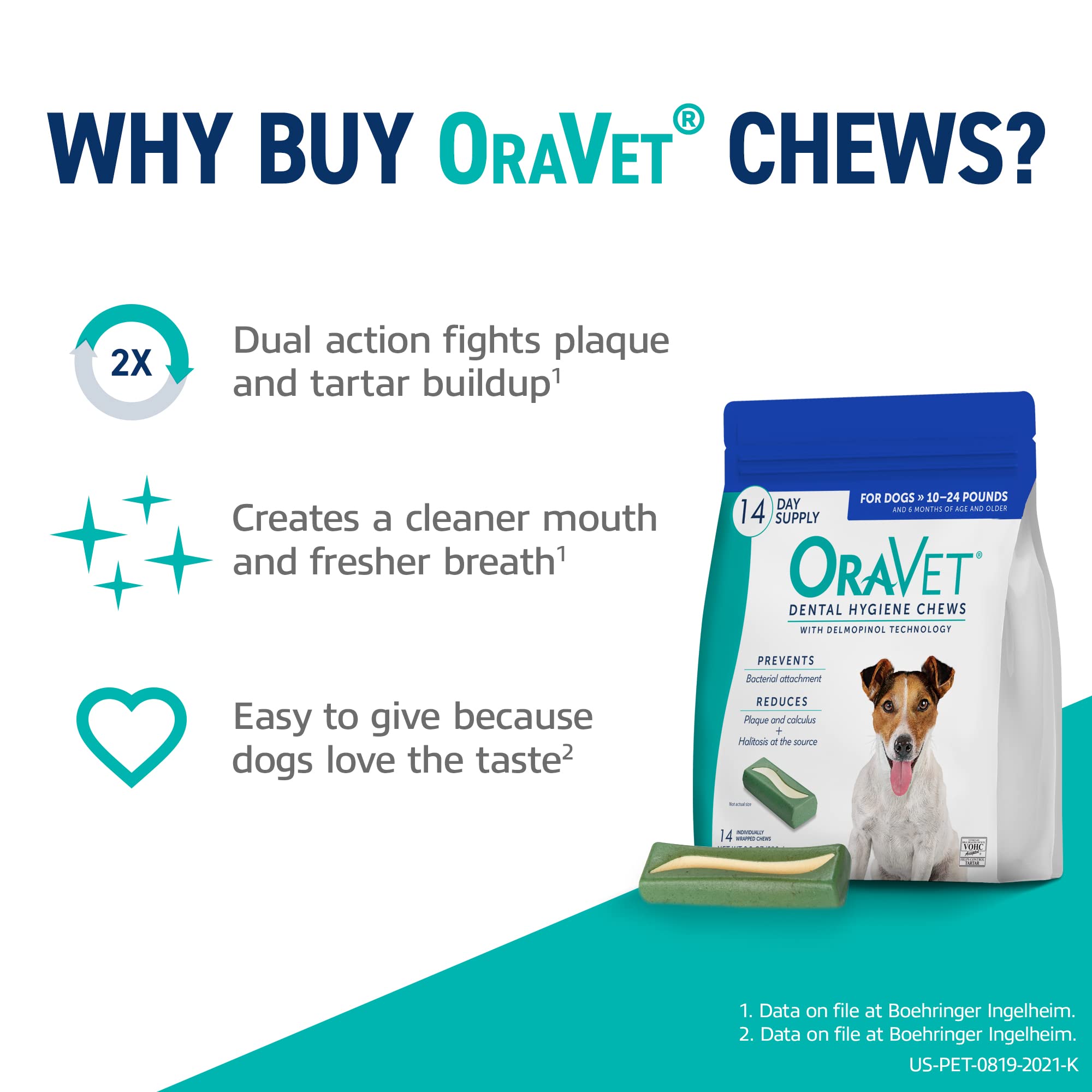 OraVet Dental Hygiene Chews for Small Dogs, Oral Care with Delmopinol, Vanilla Flavor, 14 Count