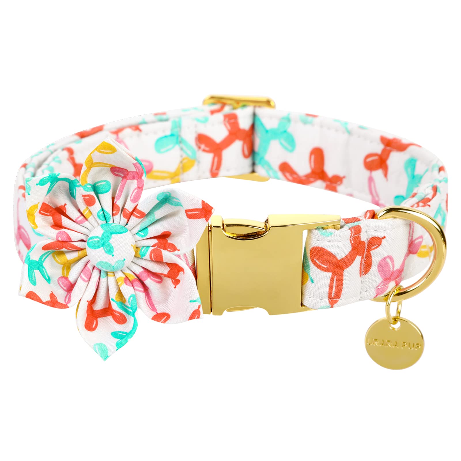 Up Urara Pup Dog Collar With Flower, Birthday Comfortable Cotton Dog Collar Flower With Metal Buckle, Adjustable Cute X-Large Co