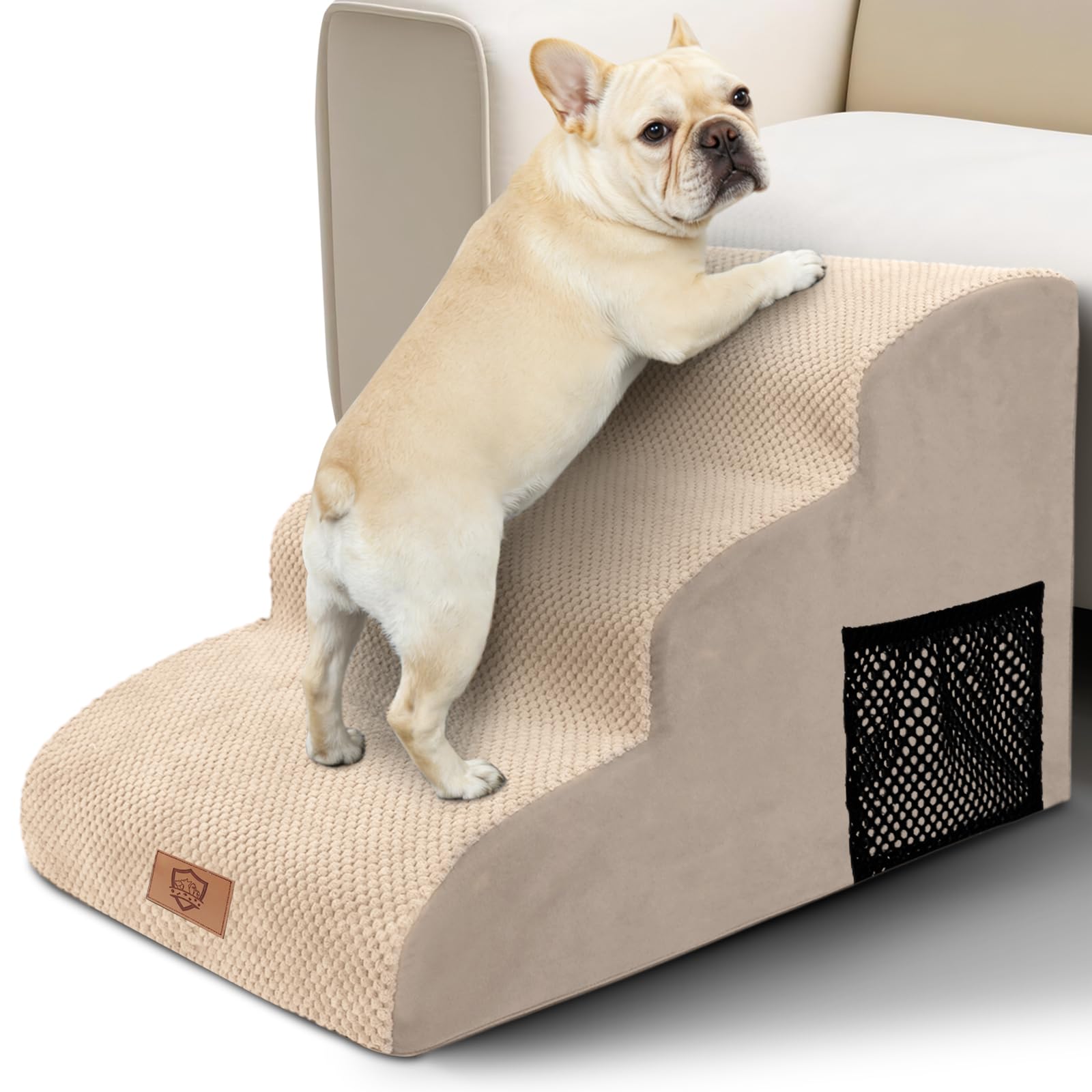 MASTERTOP Dog Steps for Bed, 3Step Nonslip Dog Steps for Sofa, High Density Foam Pet Step Stairs with Removable Cover, Waterpr