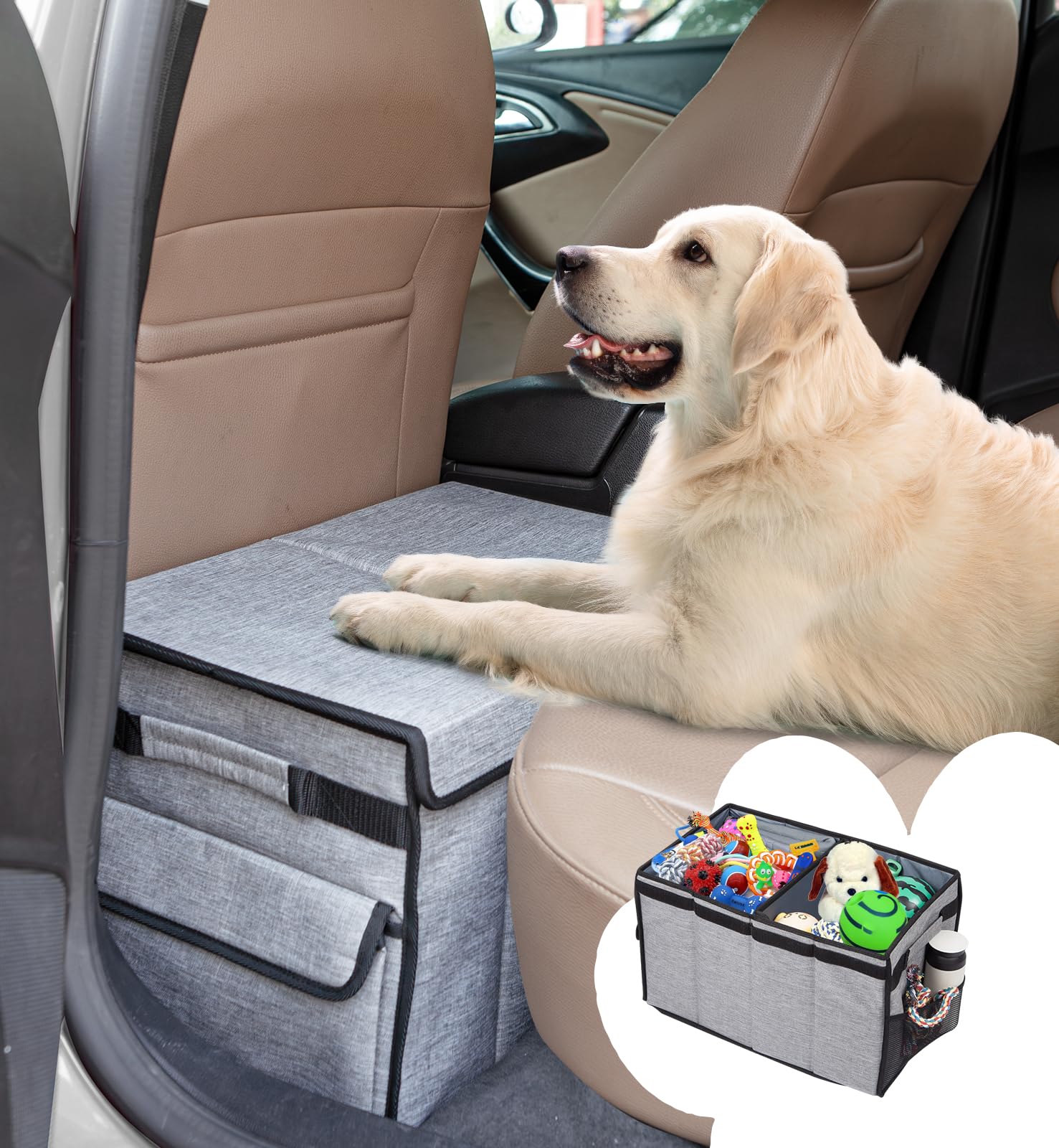 Back Seat Extender For Dogs Up To 120Lbs, Car Seat With Pocket, Portable Dog Back Seat Extender For Road Trip, Car Organizer Gap