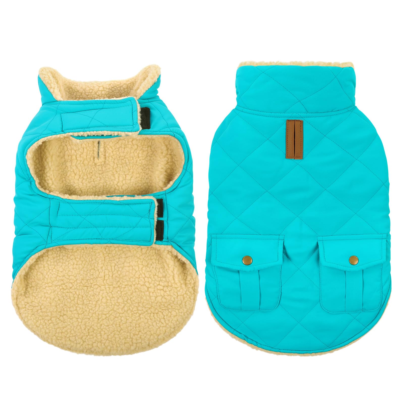 Queenmore Warm Puffer Dog Coat, Quilting Winter Jacket Ultra Thick Plush Fleece Lining Pet Clothes For Dogs With Storage Pockets
