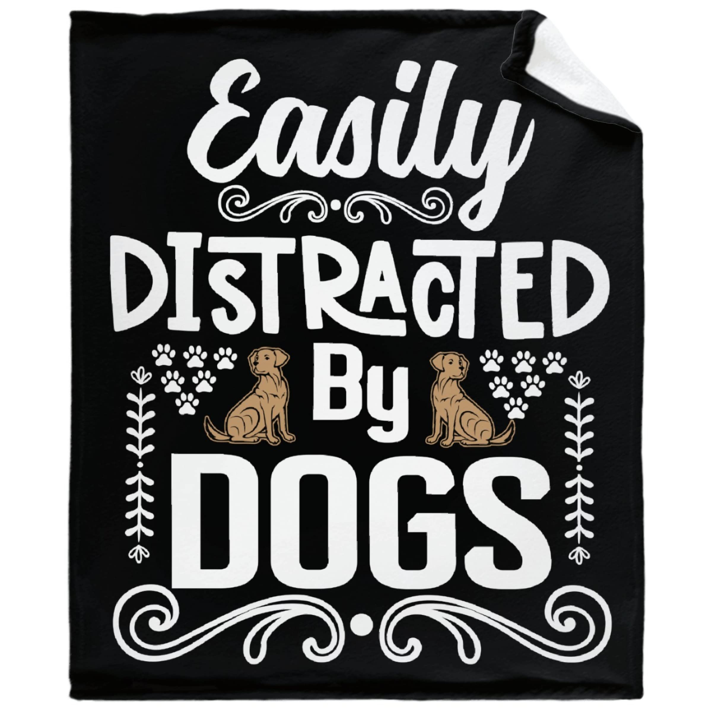 Anantacaritra Easily Distracted by Dog Blanket Flannel Throw Soft Blanket Lightweight Plush for Couch Bed Sofa Car All Seasons M