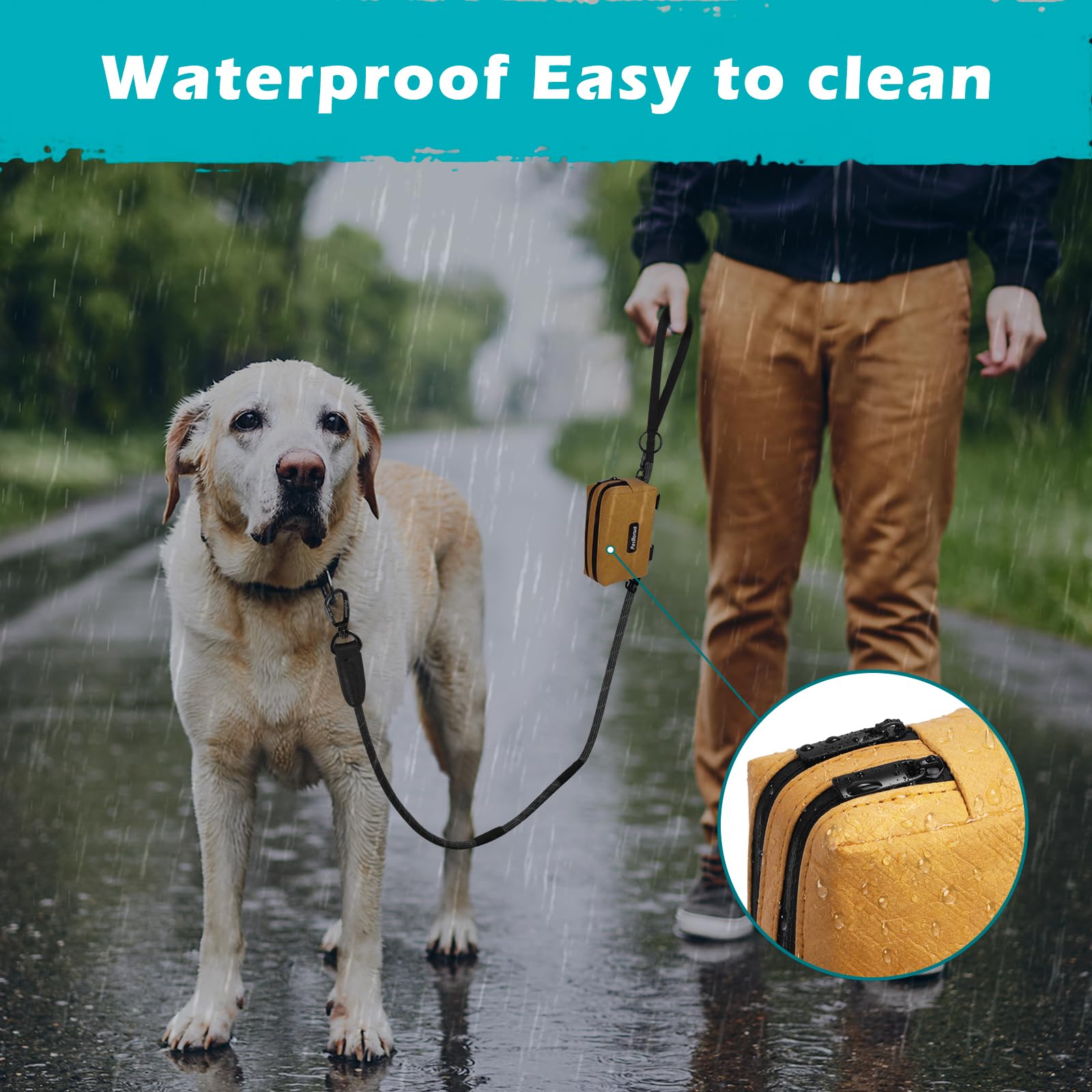 Petbonus Waterproof Dog Poop Bag Holder For Leashes, Portable Pet Waste Bag Dispenser, 2 Pouches For Treat Holder And Walking Ac