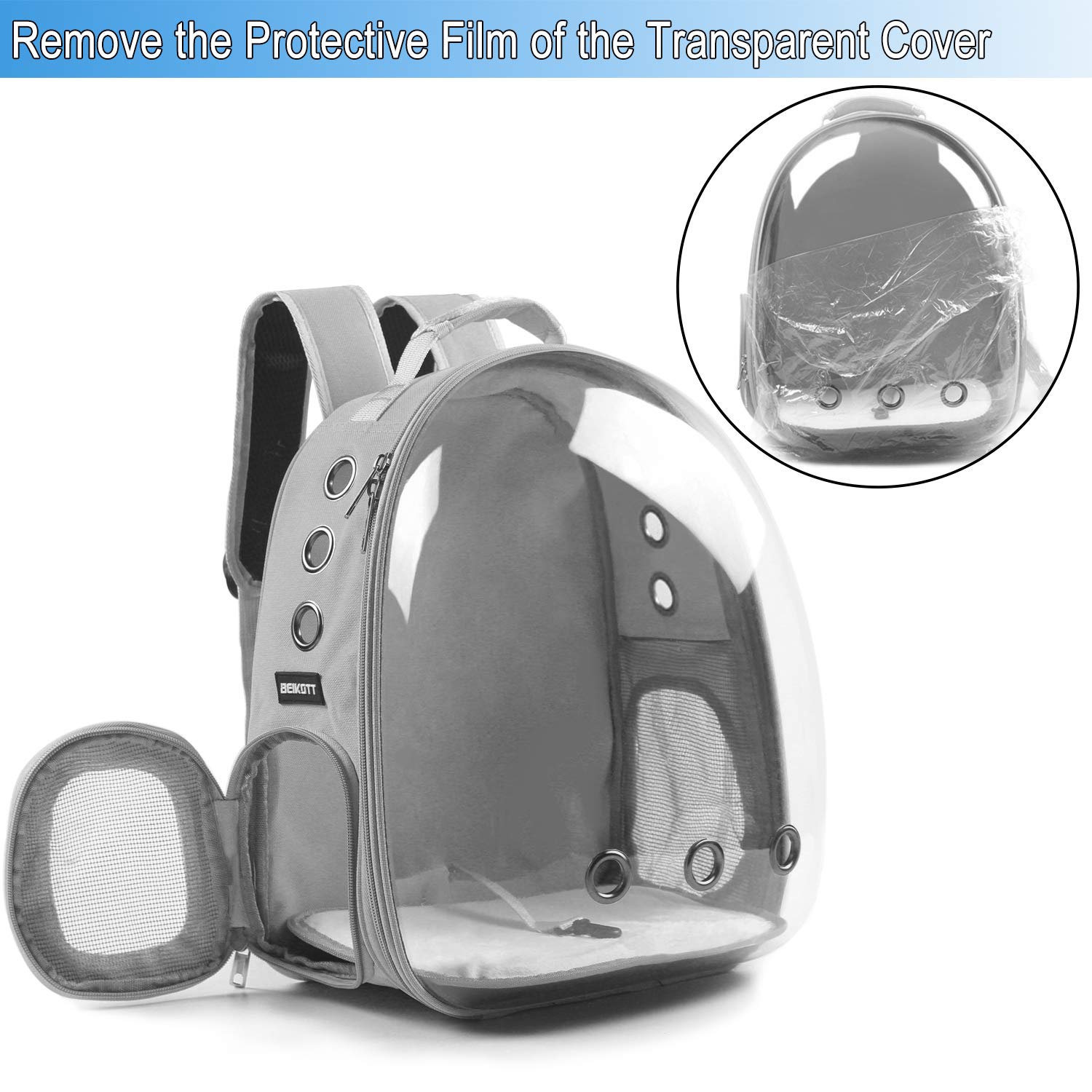 Beikott Cat Backpack Carriers, Dog Backpack, Pet Backpack For Small Cats Puppies Dogs Bunny, Airline-Approved Ventilate Transparent Bubble Backpack For Travel And Outdoor(Grey)