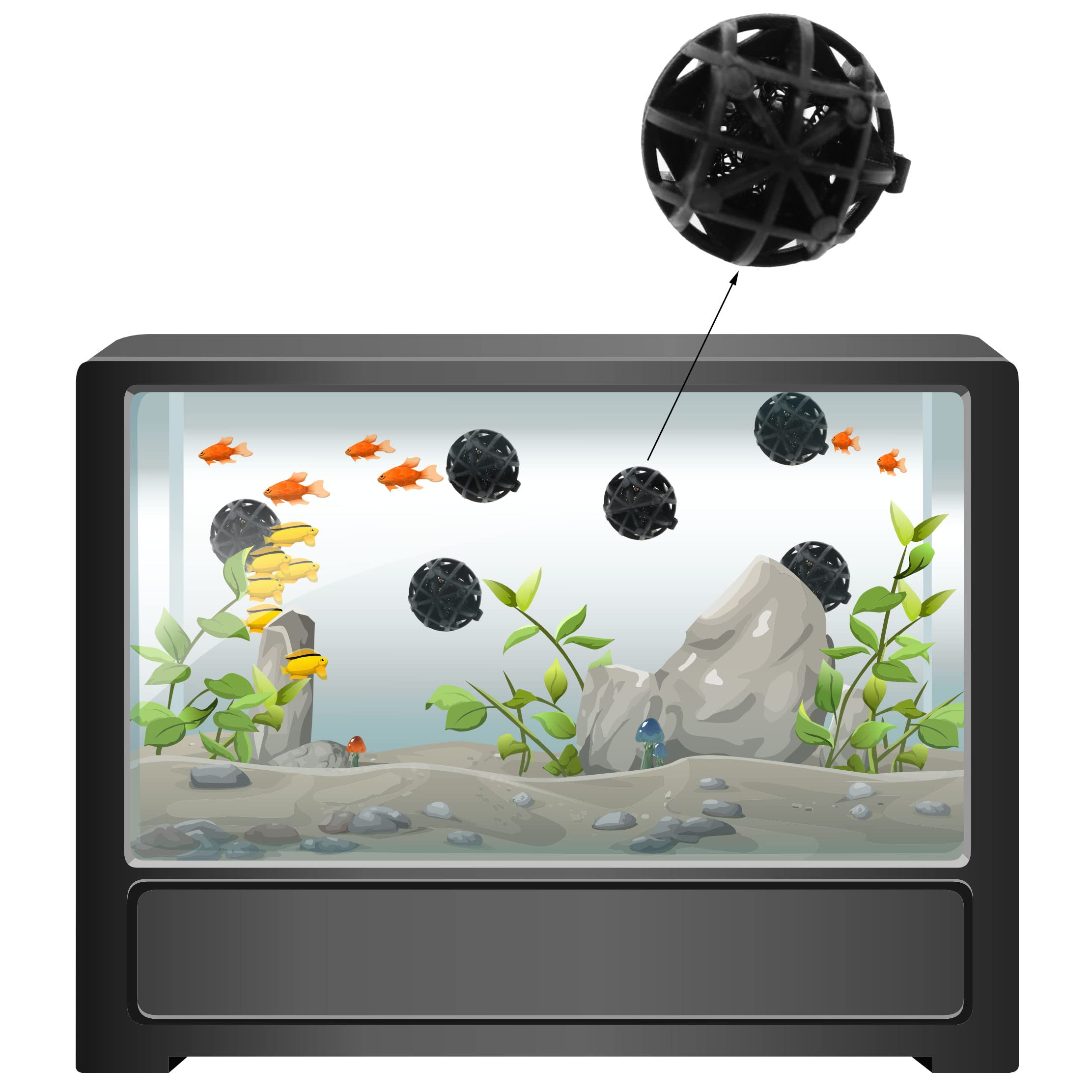 Meetoot Bio Balls 100Pcs Black 16Mm Biological Balls Filter Media With Sponge Aquarium Filter Media Tank Bio Balls For Air Pump Clean Fish Tank Pond Sponge Media