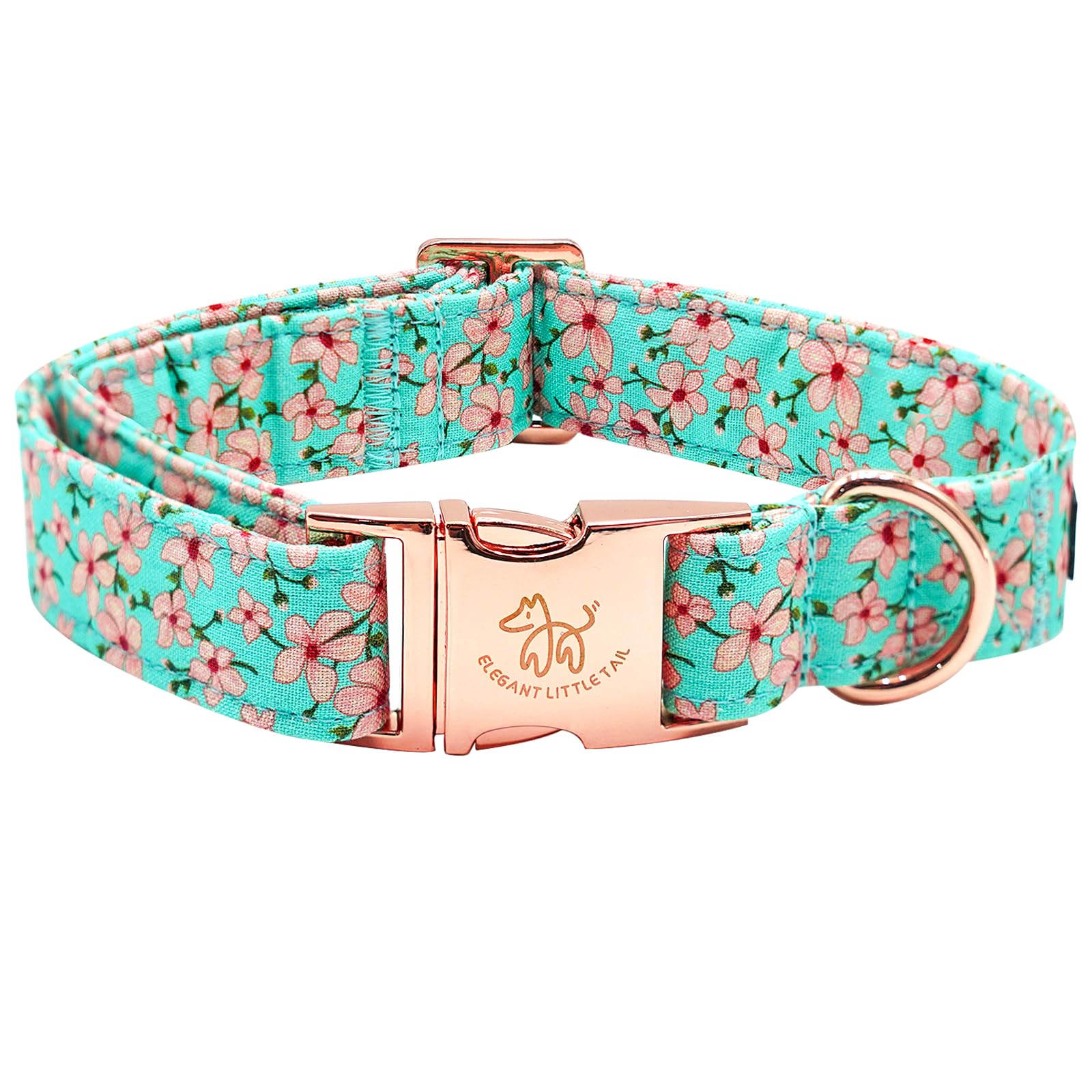 Elegant Little Tail Pink Floral Print Summer Dog Collar - Cotton, Durable, Metal Buckle For Small Dogs