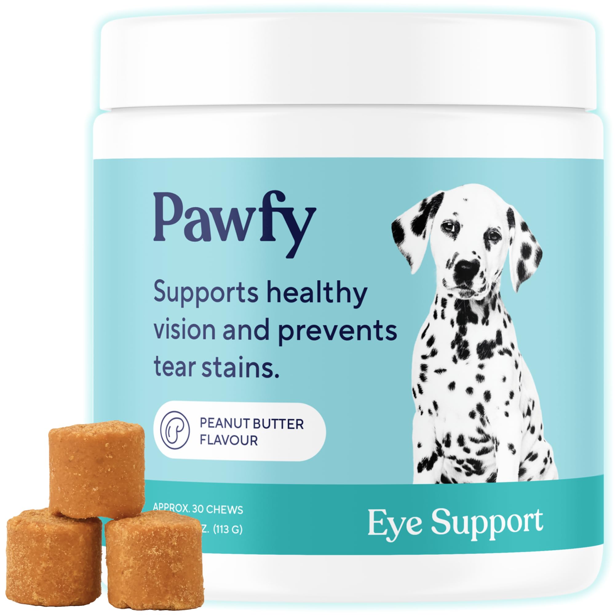 Pawfy Eye Support Soft Chews | Prevent Tear Stains | Support Eyesight | Overall Eye Health | with Luthein, Krill Oil & Astaxanth