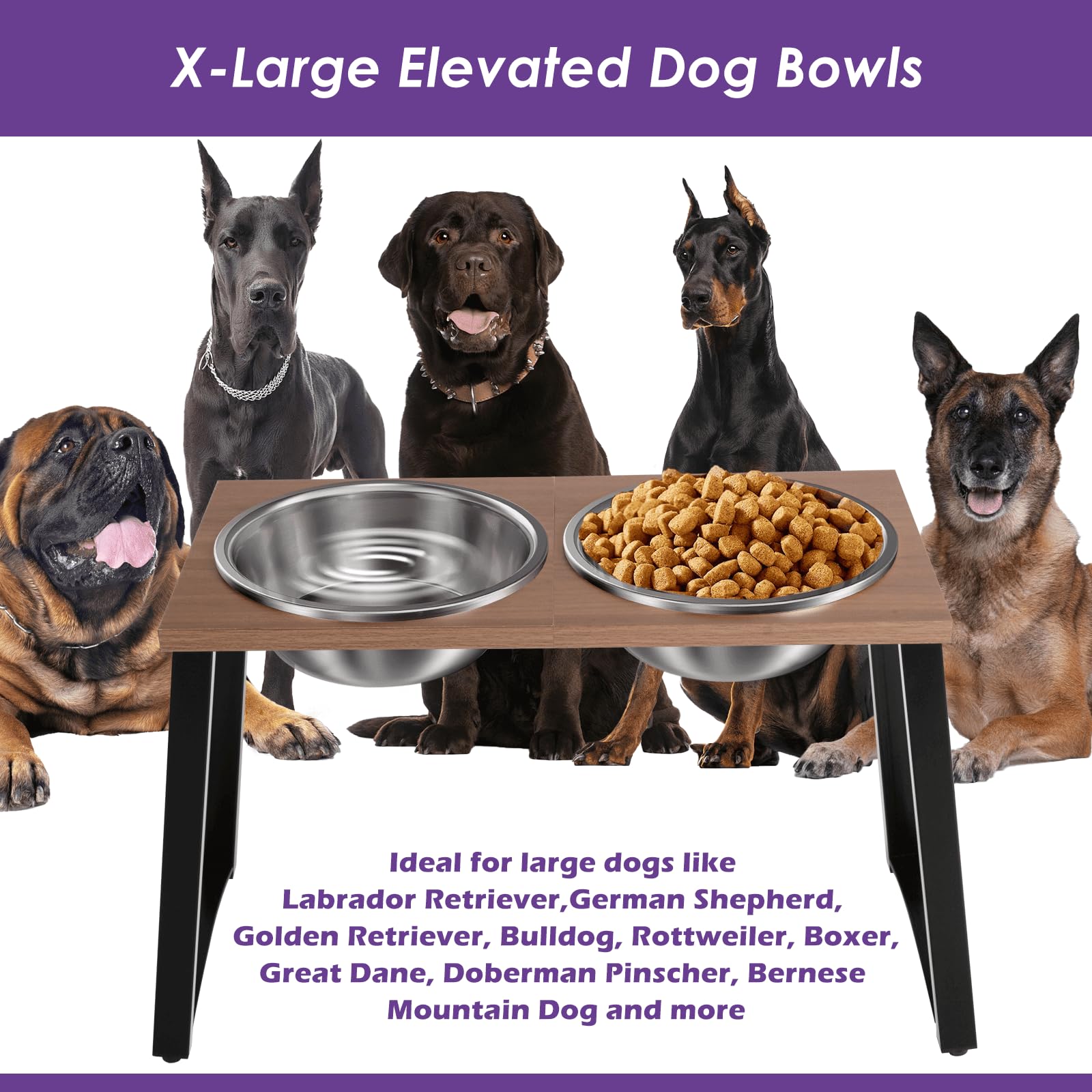 TIDANT Elevated Dog Bowls for X-Large Dogs with Spill Proof Mat 2 X-Large 3000ML(13CUPS) Stainless Steel Dog Bowls, 16.5'' Tall