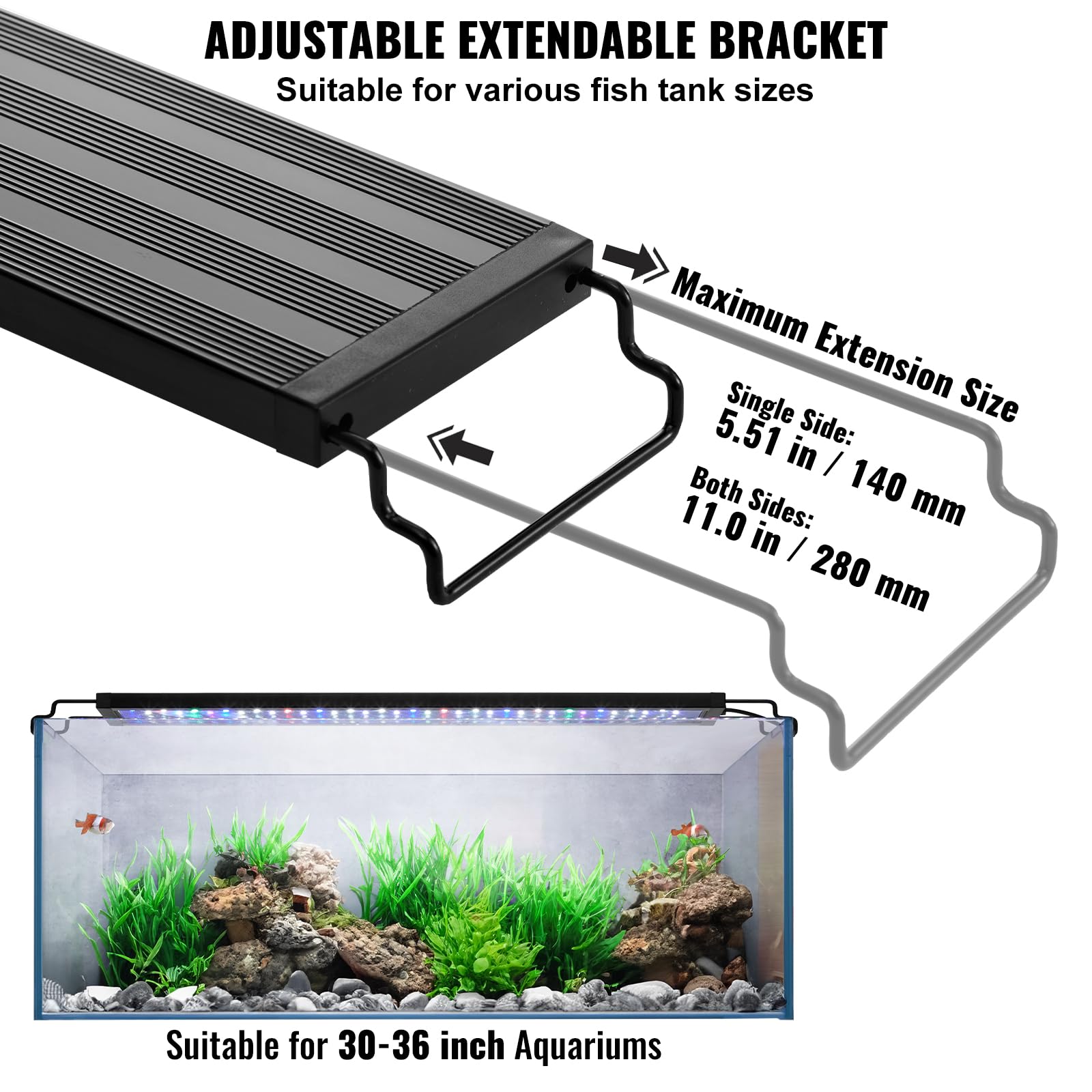 VEVOR Aquarium Light, 22W Full Spectrum Fish Tank Light with 5 Levels Adjustable Brightness, Adjustable Timer and Power-Off Memo